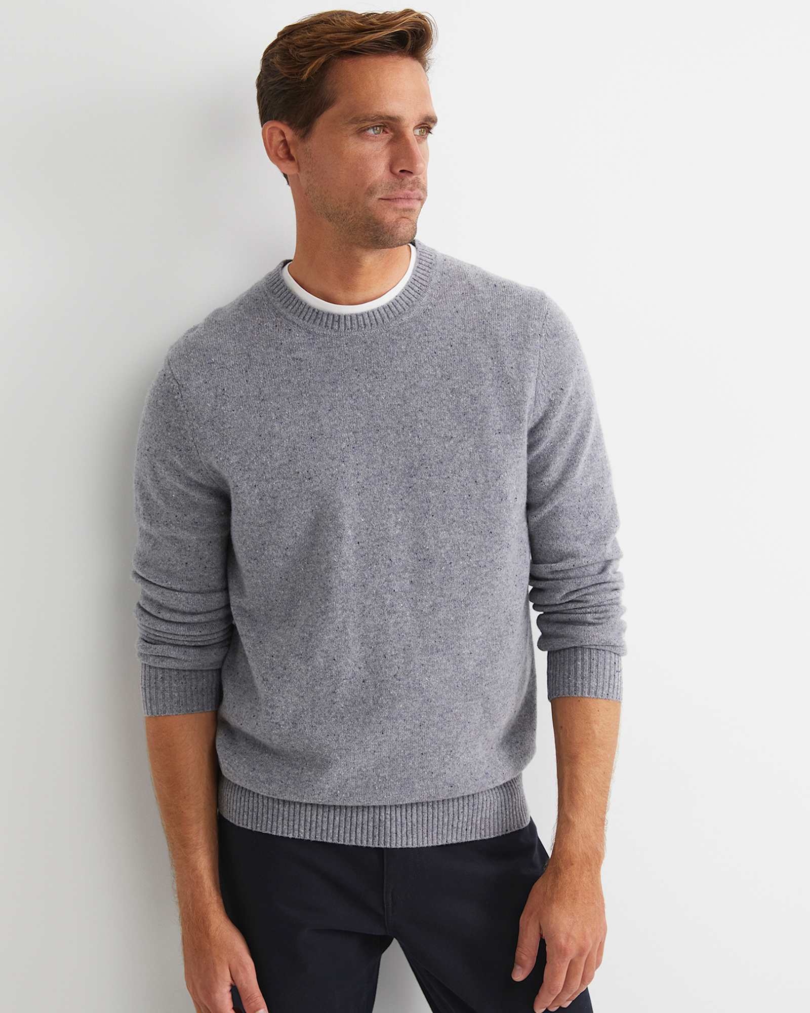 Noah Speckled Merino Crew Knit in GREY/MULTI