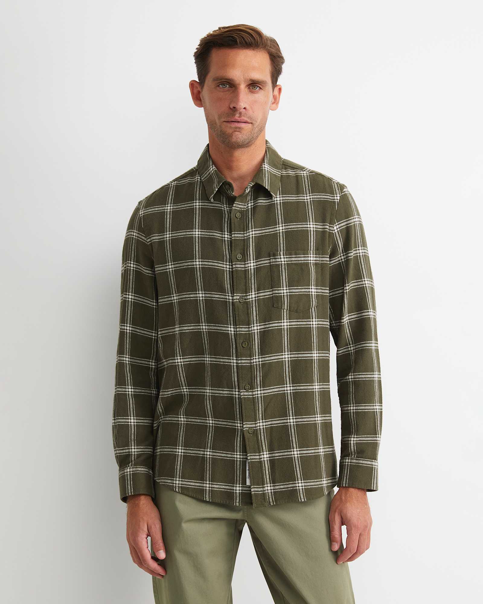 Davis Long Sleeve Check Shirt in KHAKI