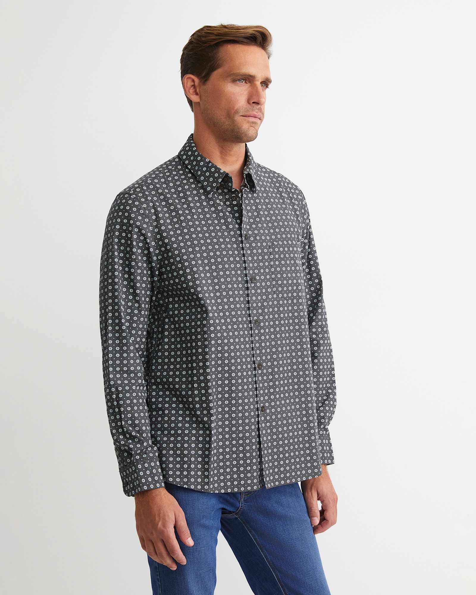 William Long Sleeve Print Shirt in KHAKI