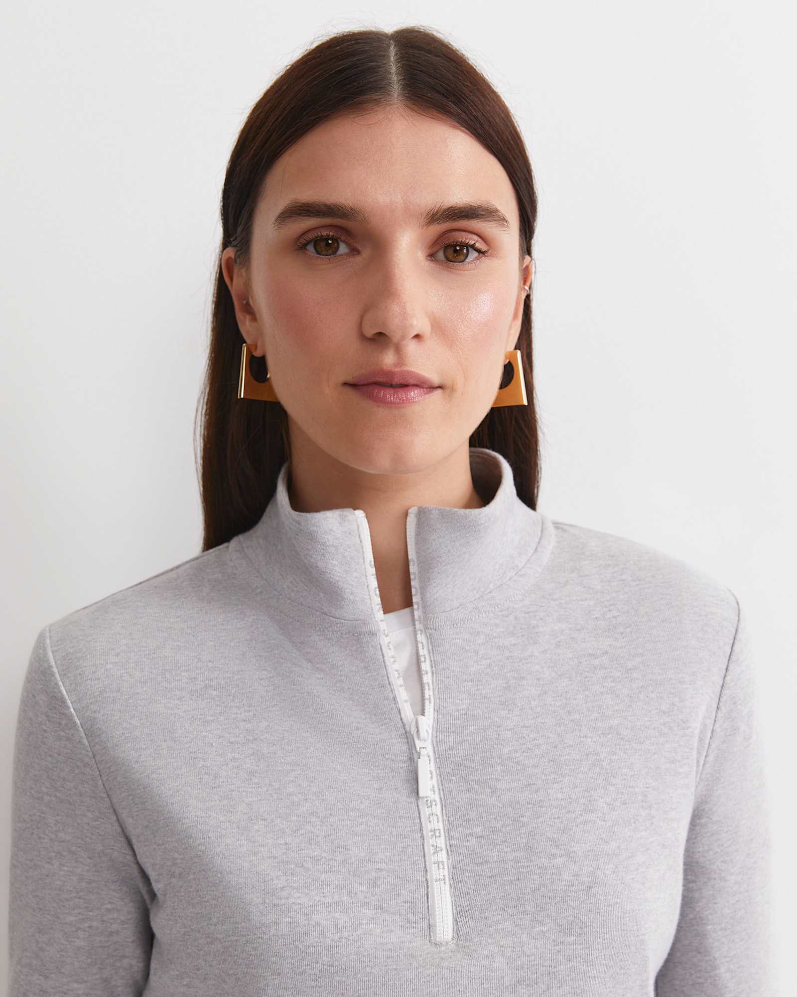 SC Zip Funnel Neck Top in GREY MELANGE