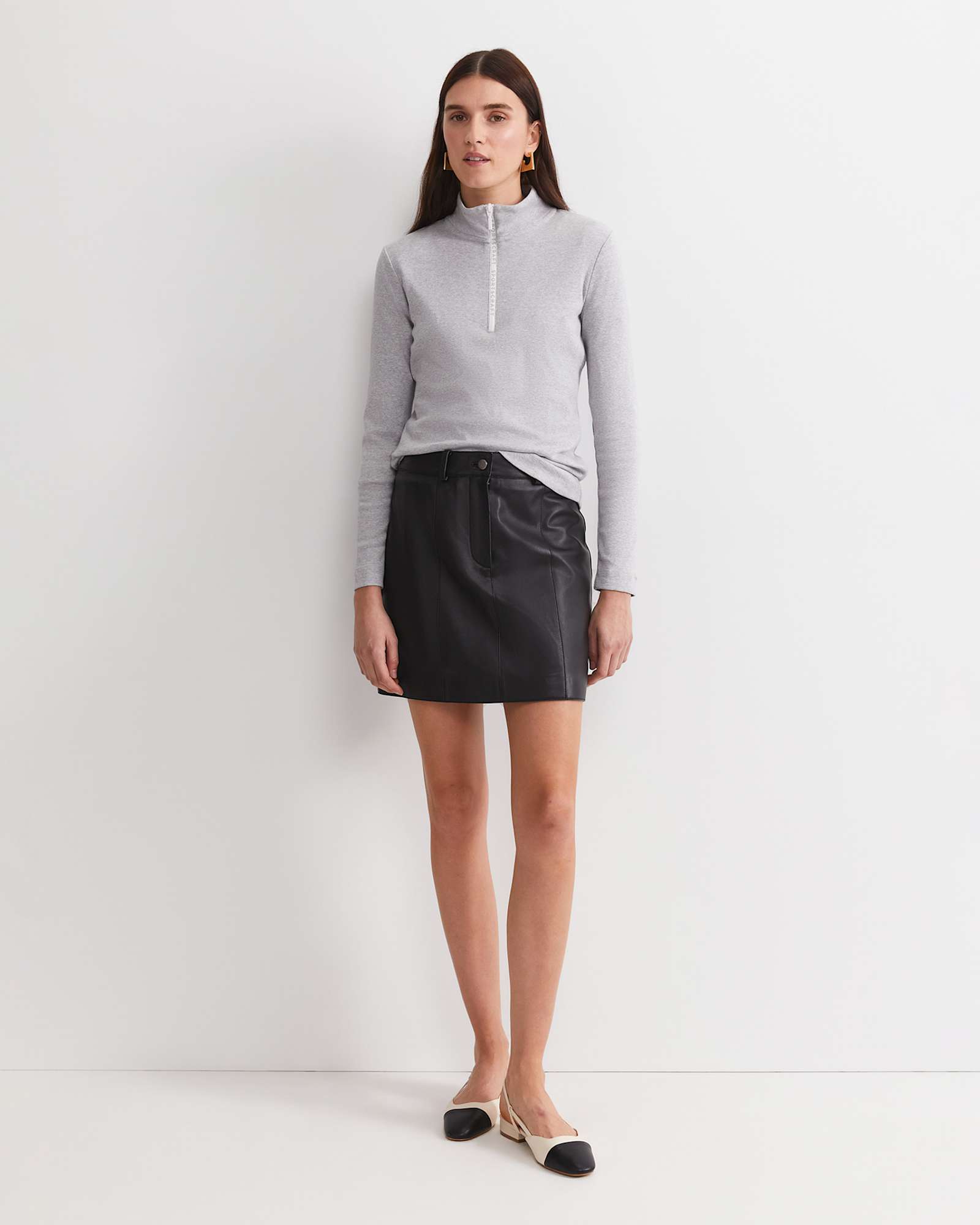SC Zip Funnel Neck Top in GREY MELANGE