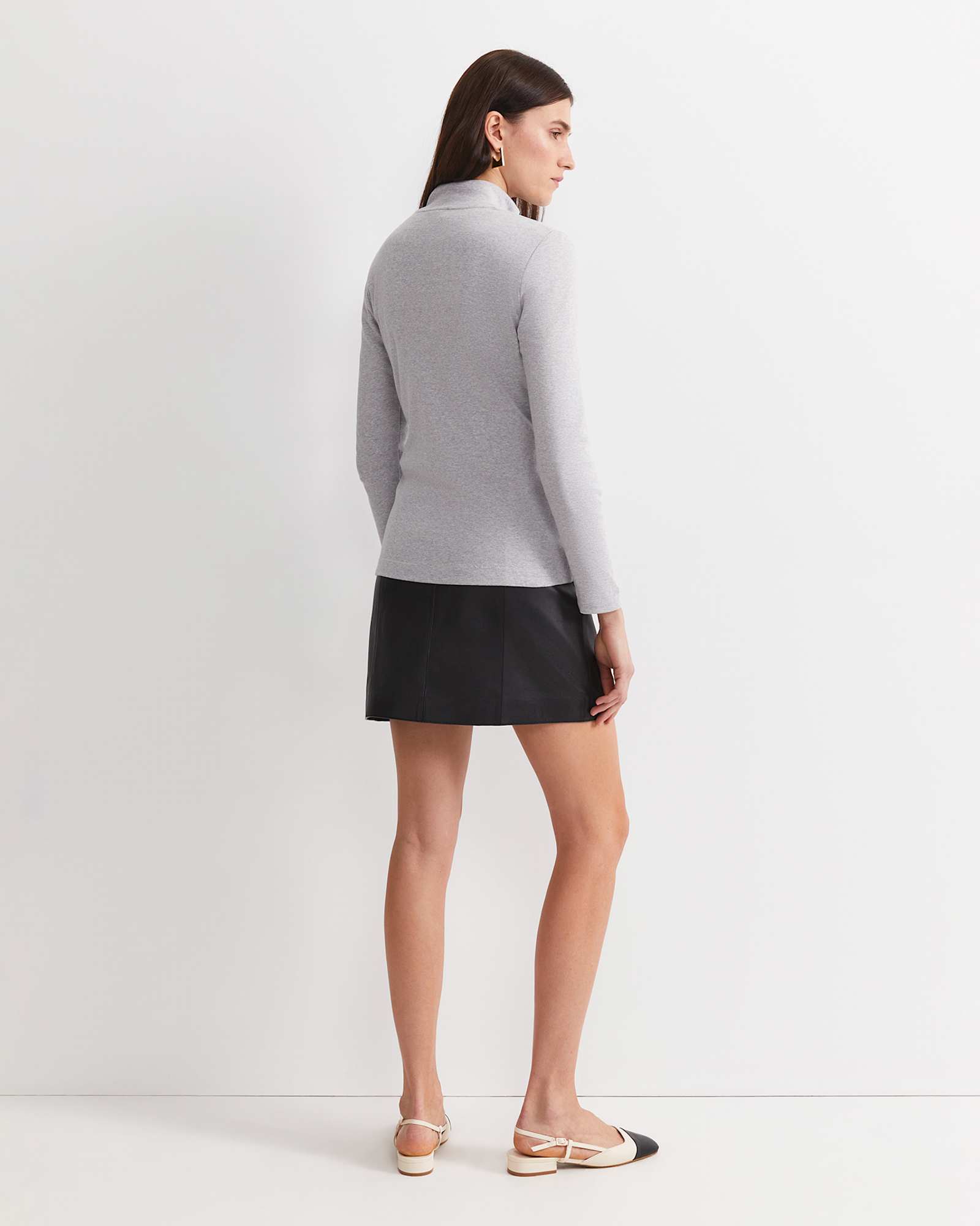 SC Zip Funnel Neck Top in GREY MELANGE