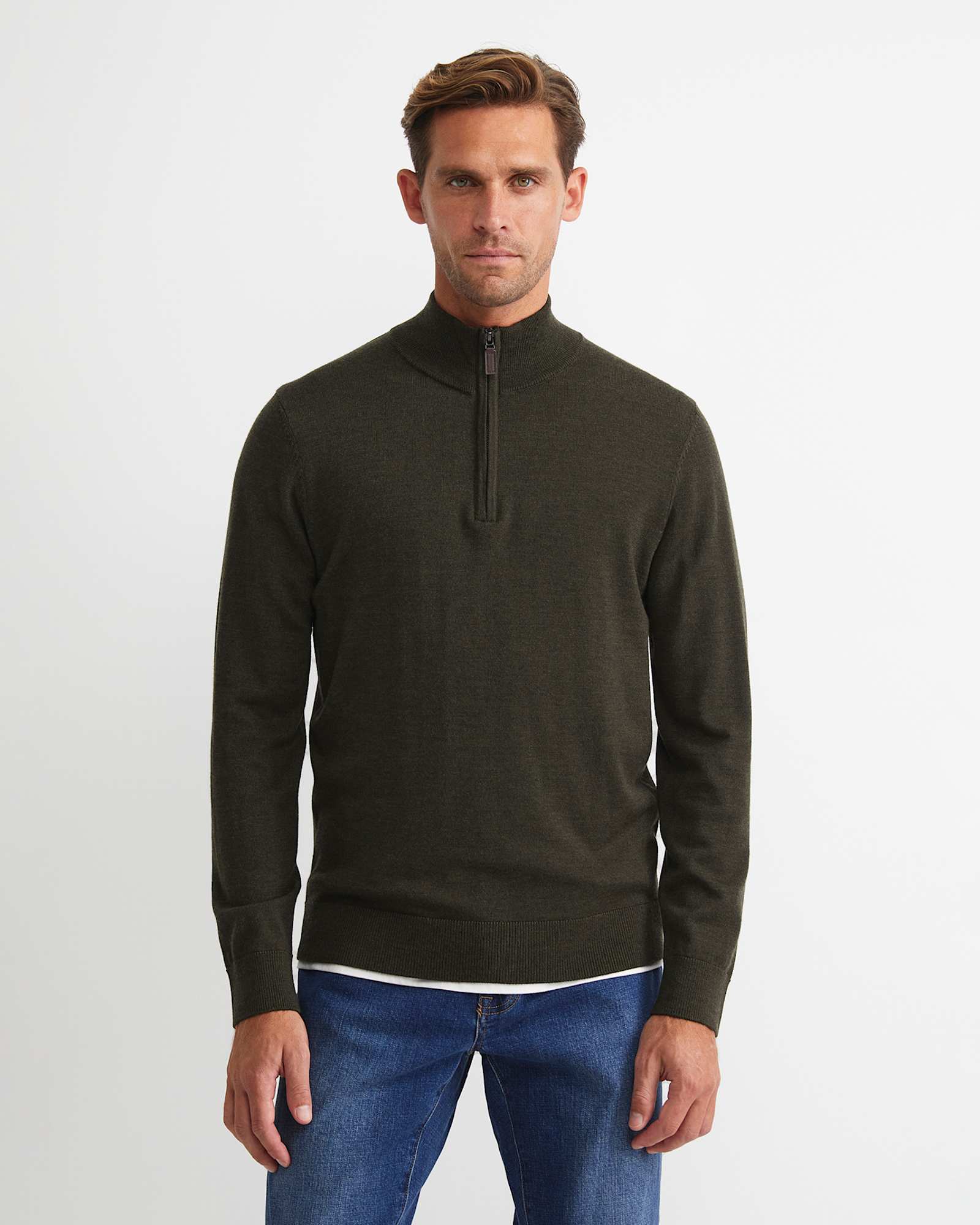 Henry Merino Quarter Zip Knit in DARK KHAKI