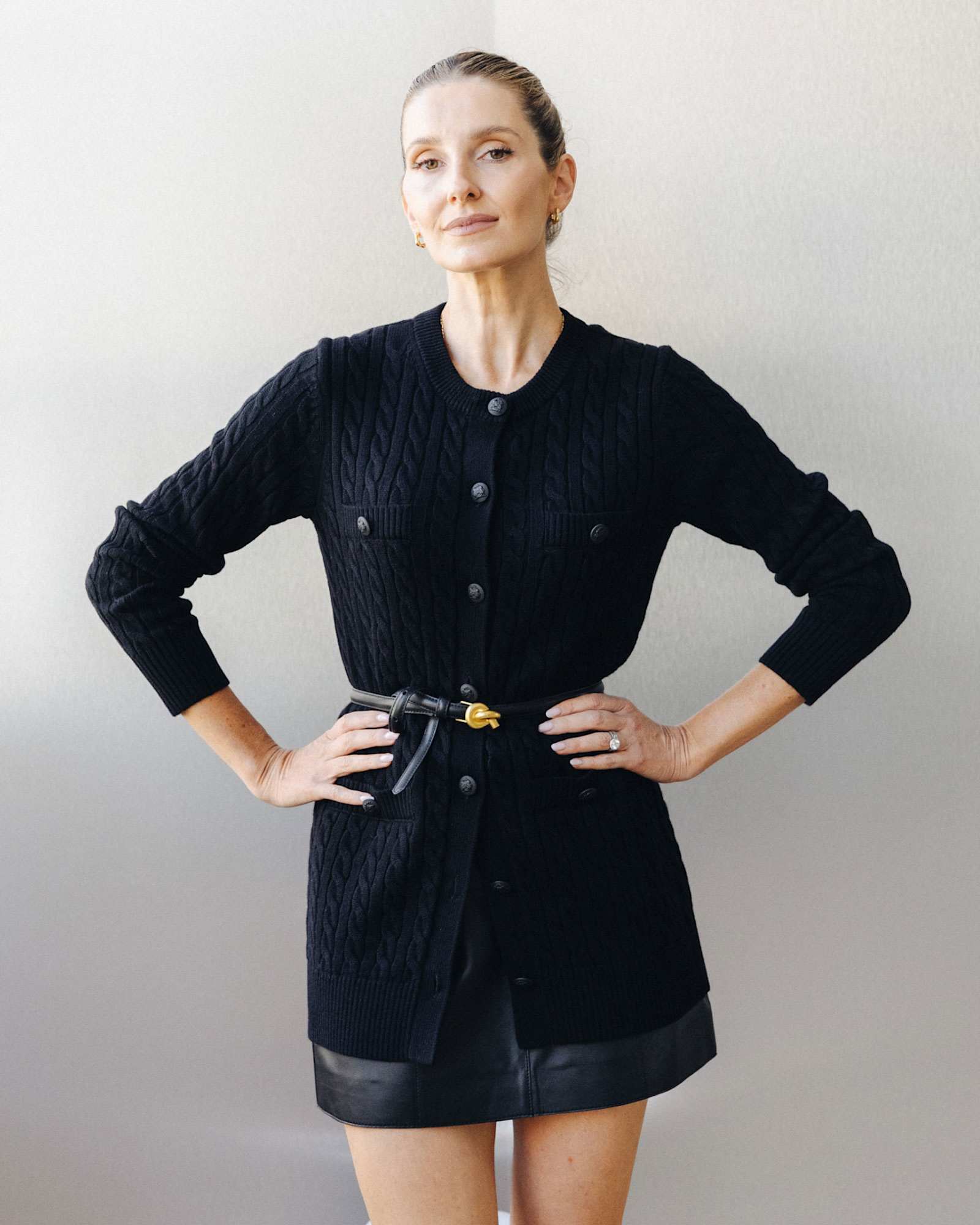 Longline Merino Blend Cable Cardigan in BLACK