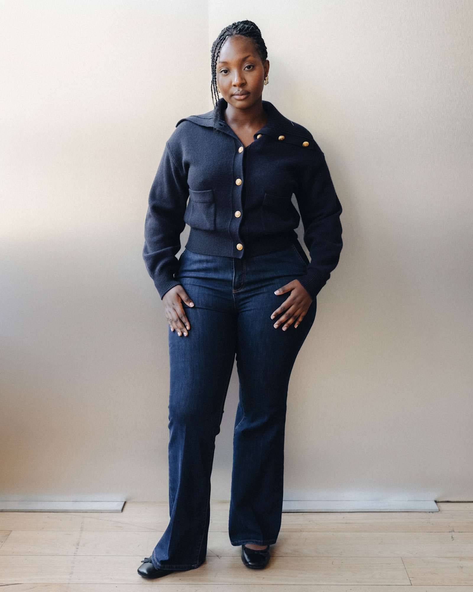 Sunshine Collared Merino Cardigan in NAVY