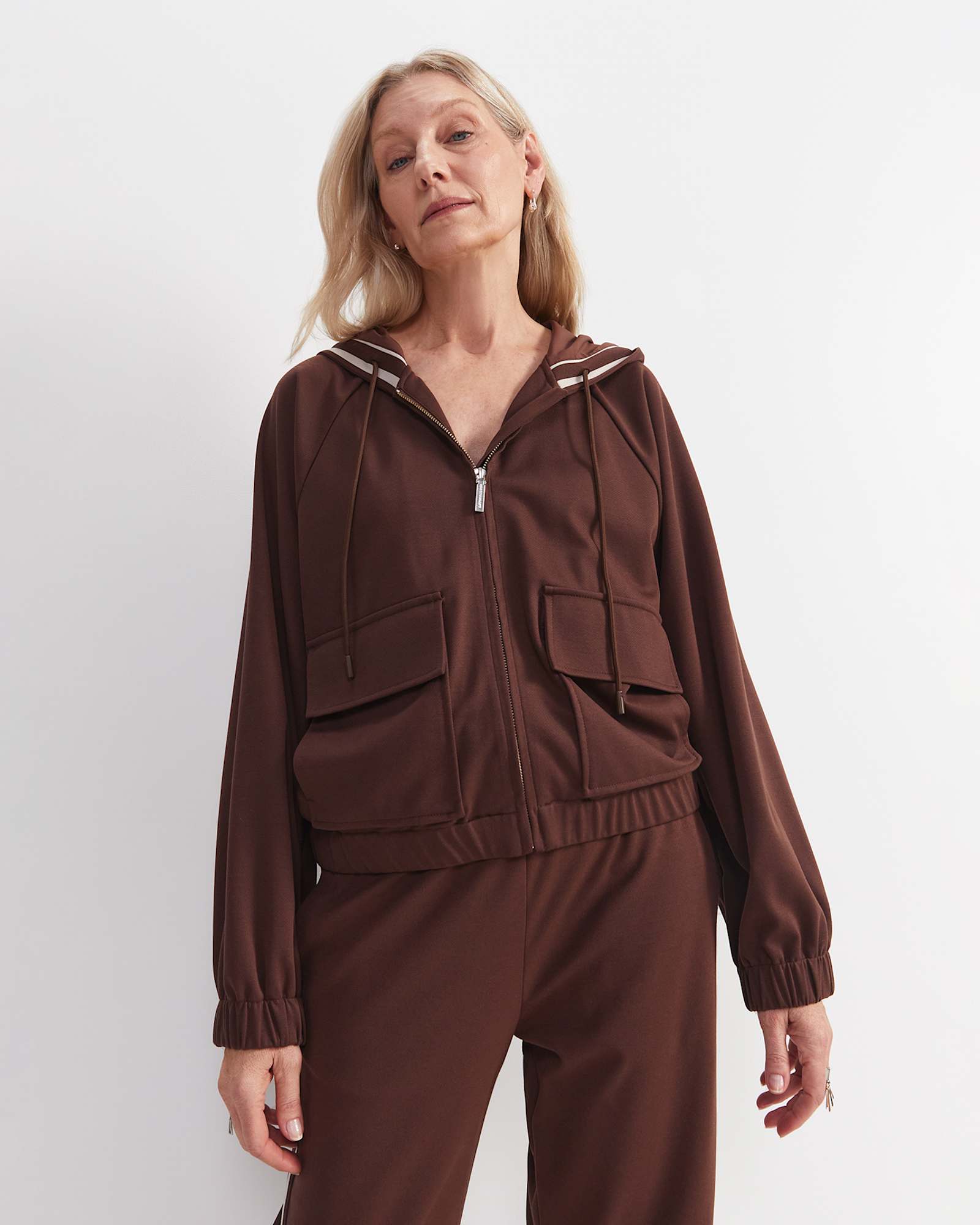 Misha Hooded Track Jacket in CHOCOLATE
