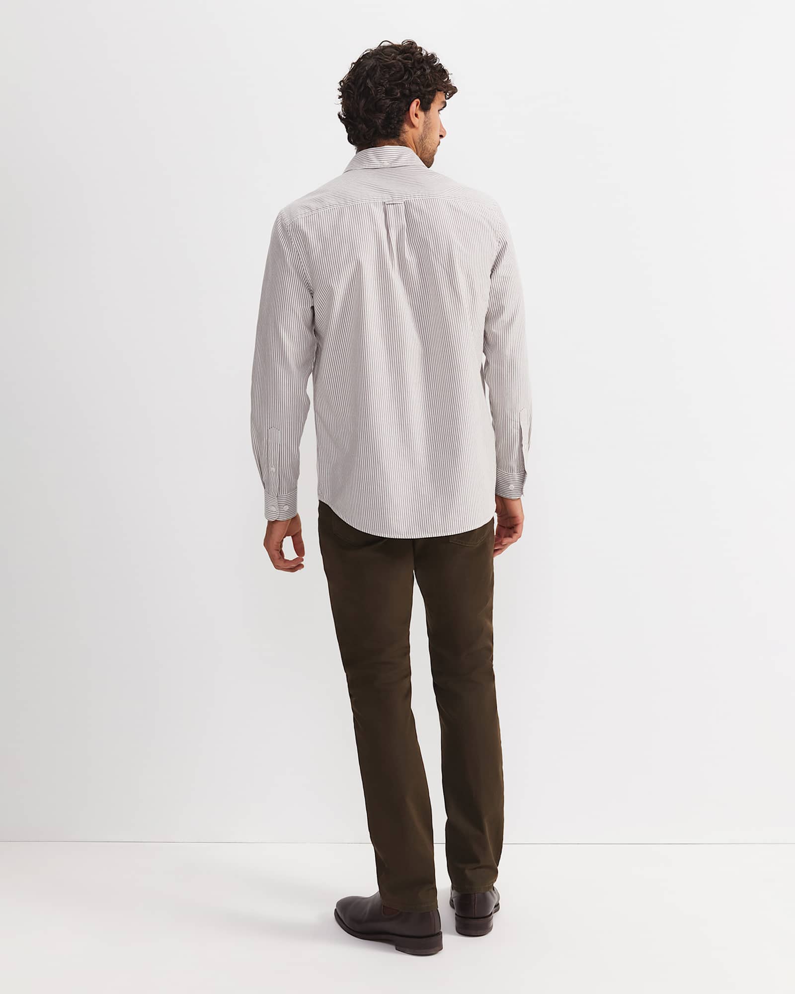 Oxford Stripe Long Sleeve Shirt in CHOCOLATE
