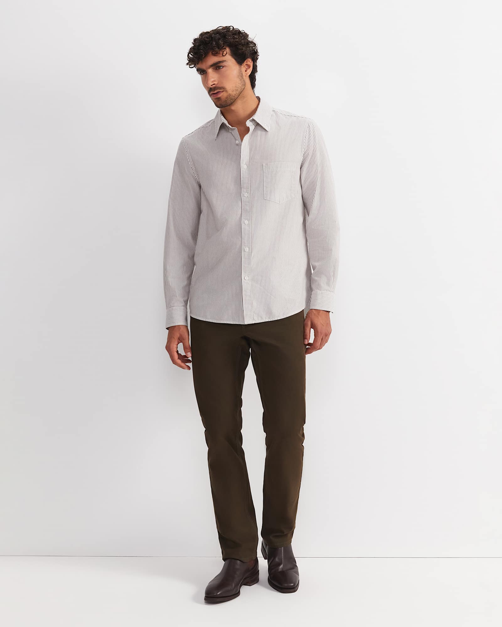Oxford Stripe Long Sleeve Shirt in CHOCOLATE