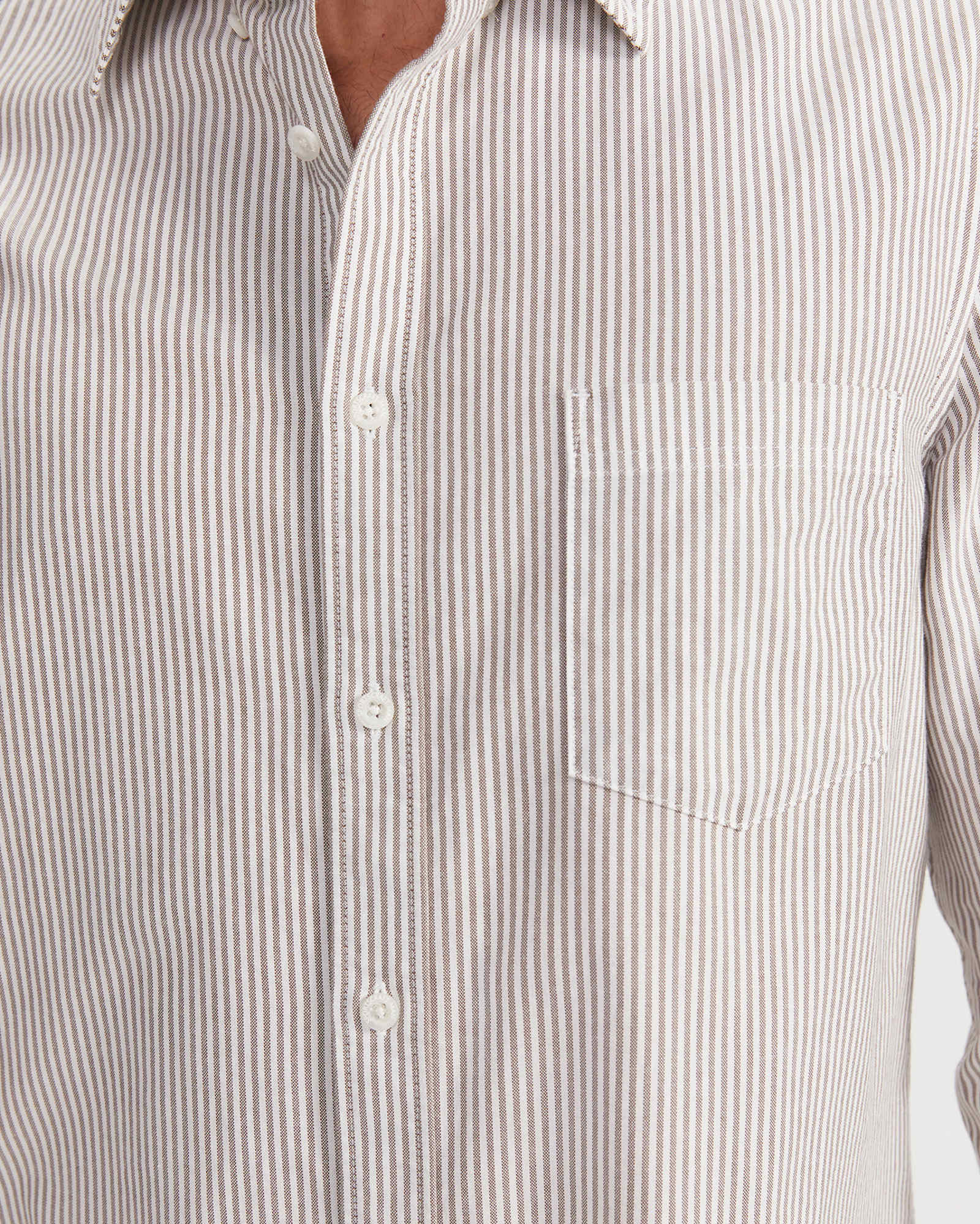 Oxford Stripe Long Sleeve Shirt in CHOCOLATE
