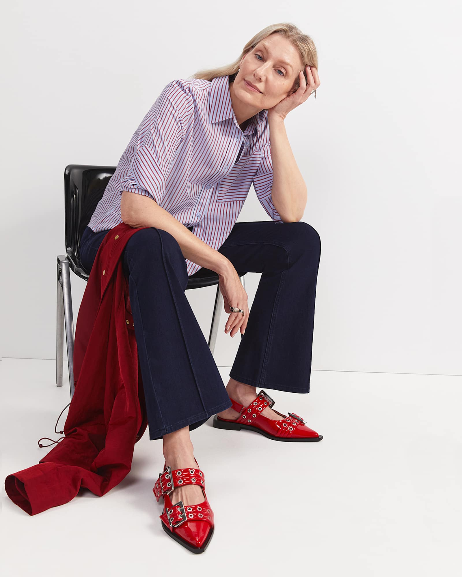 Rita Crop Shirt in BLUE/RED