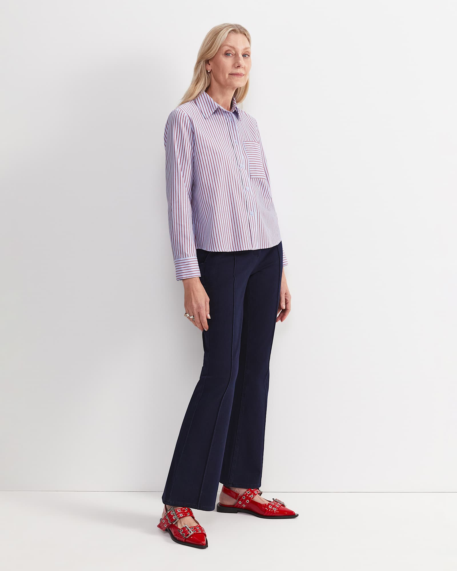 Rita Crop Shirt in BLUE/RED