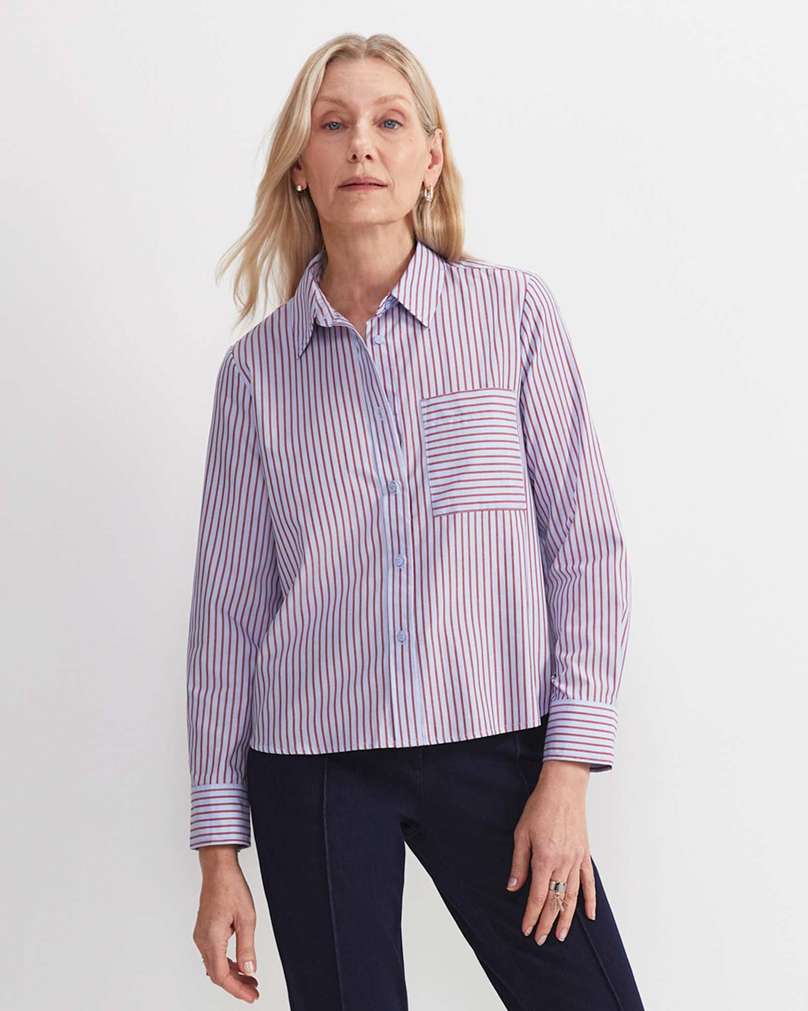 Rita Crop Shirt in BLUE/RED