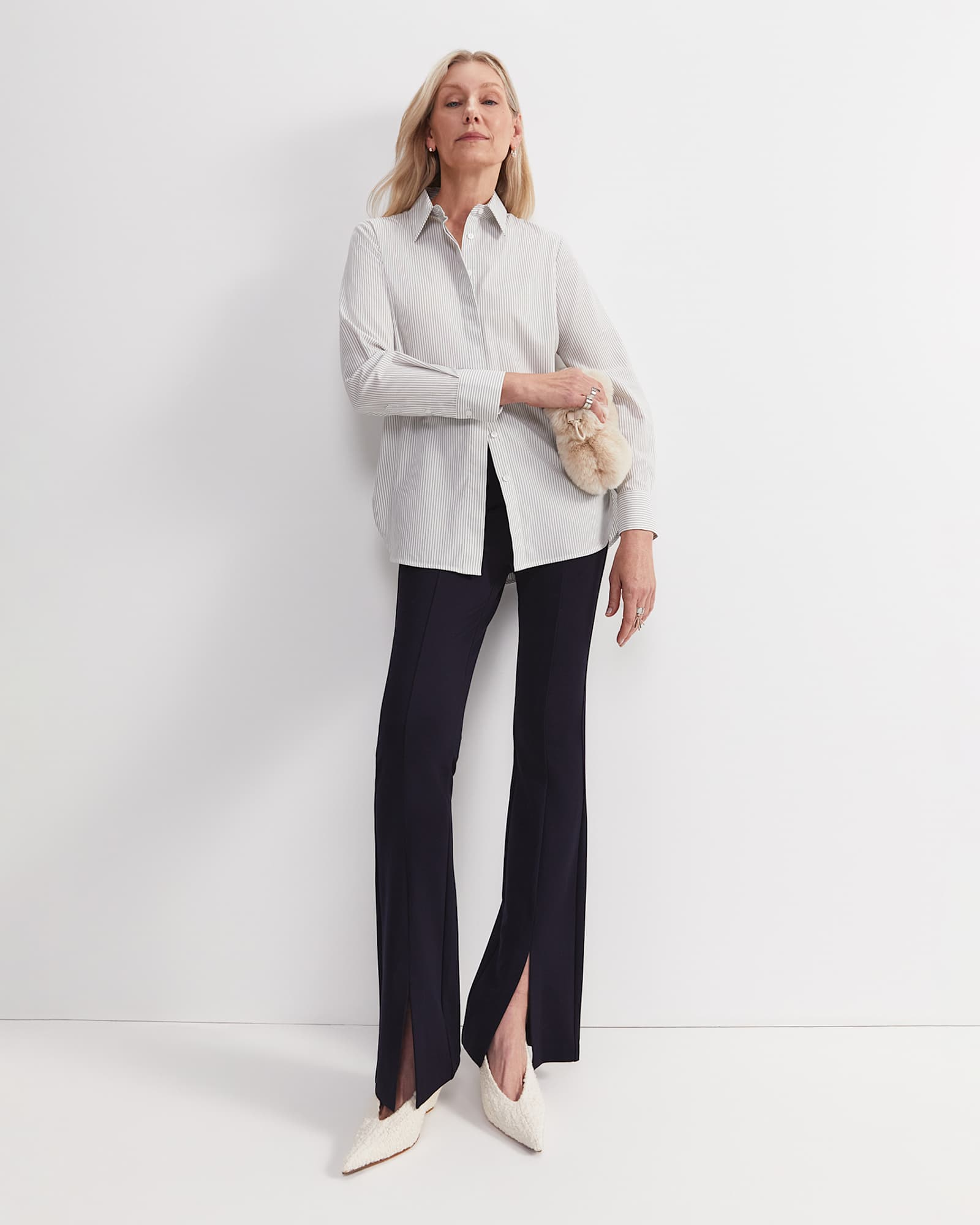 Priscilla Stripe Shirt in WHITE/KHAKI