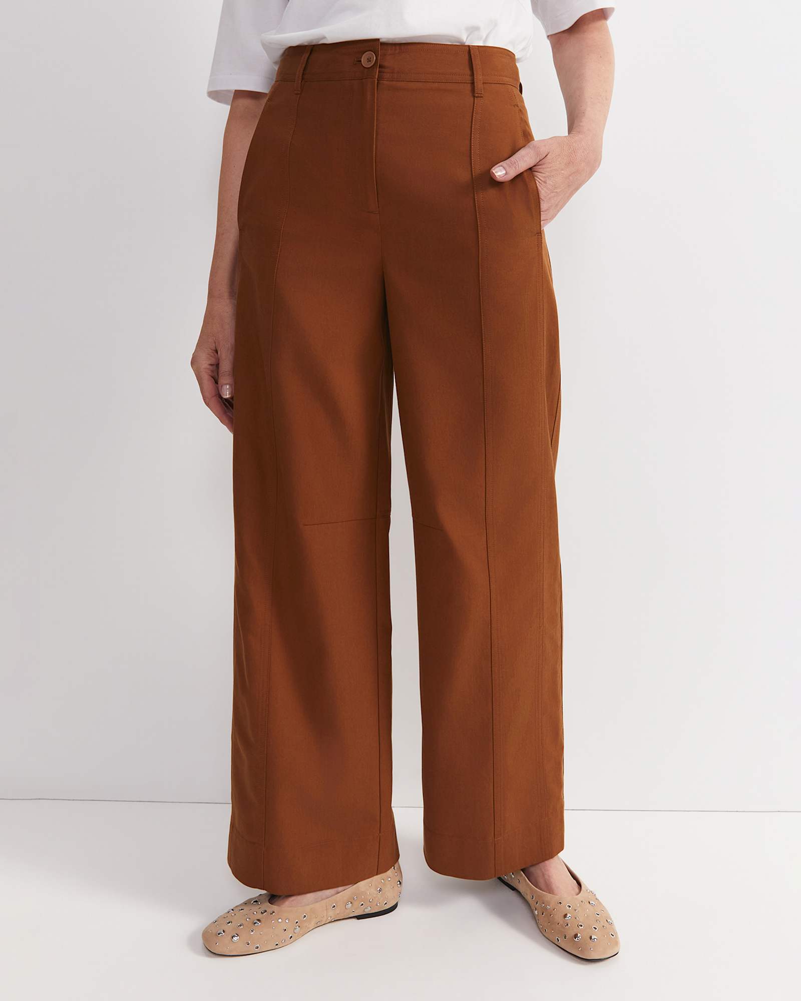Hazel Panelled Wide Leg Pant in TOFFEE