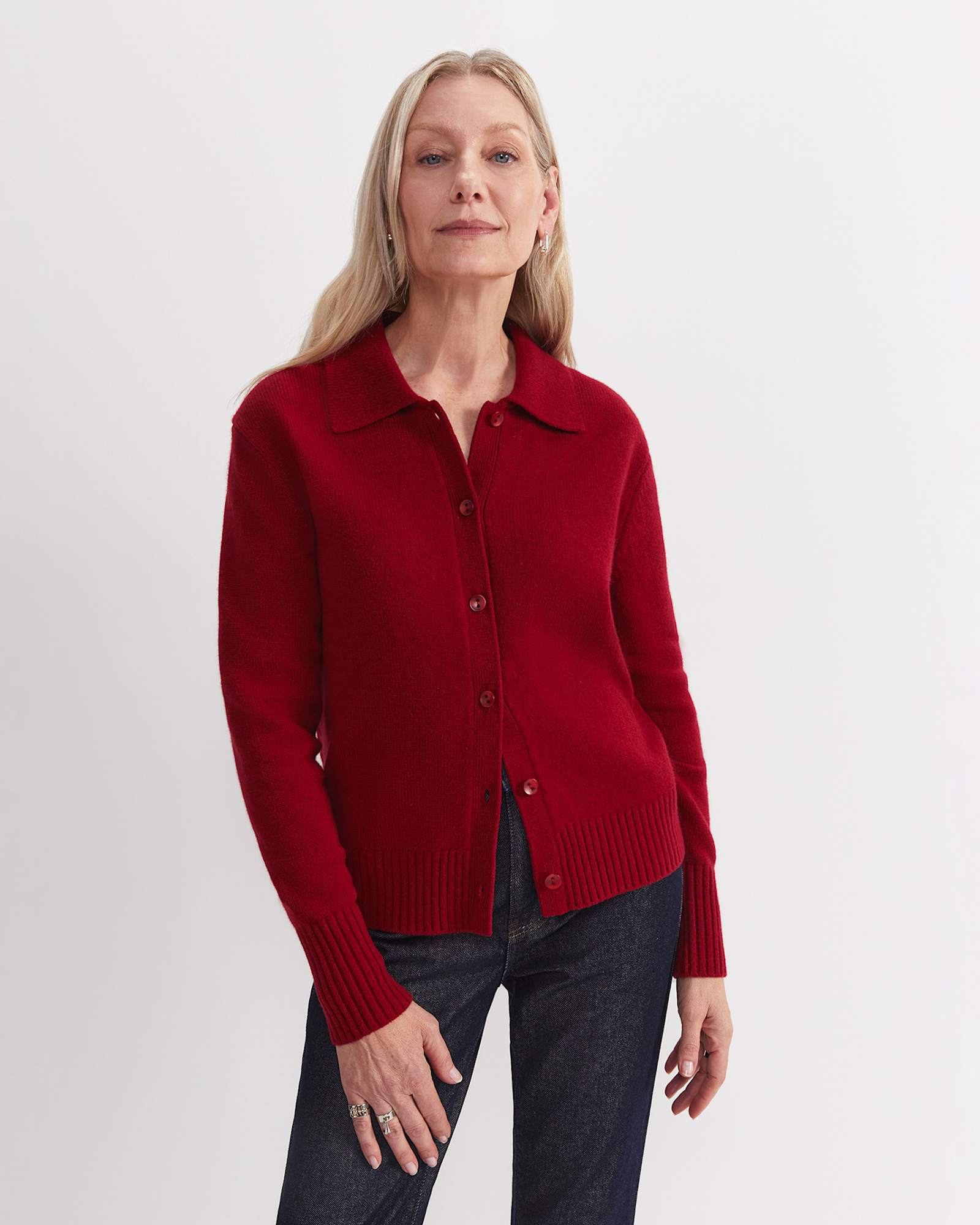 Sunshine Merino Shirt Cardigan in CHERRY