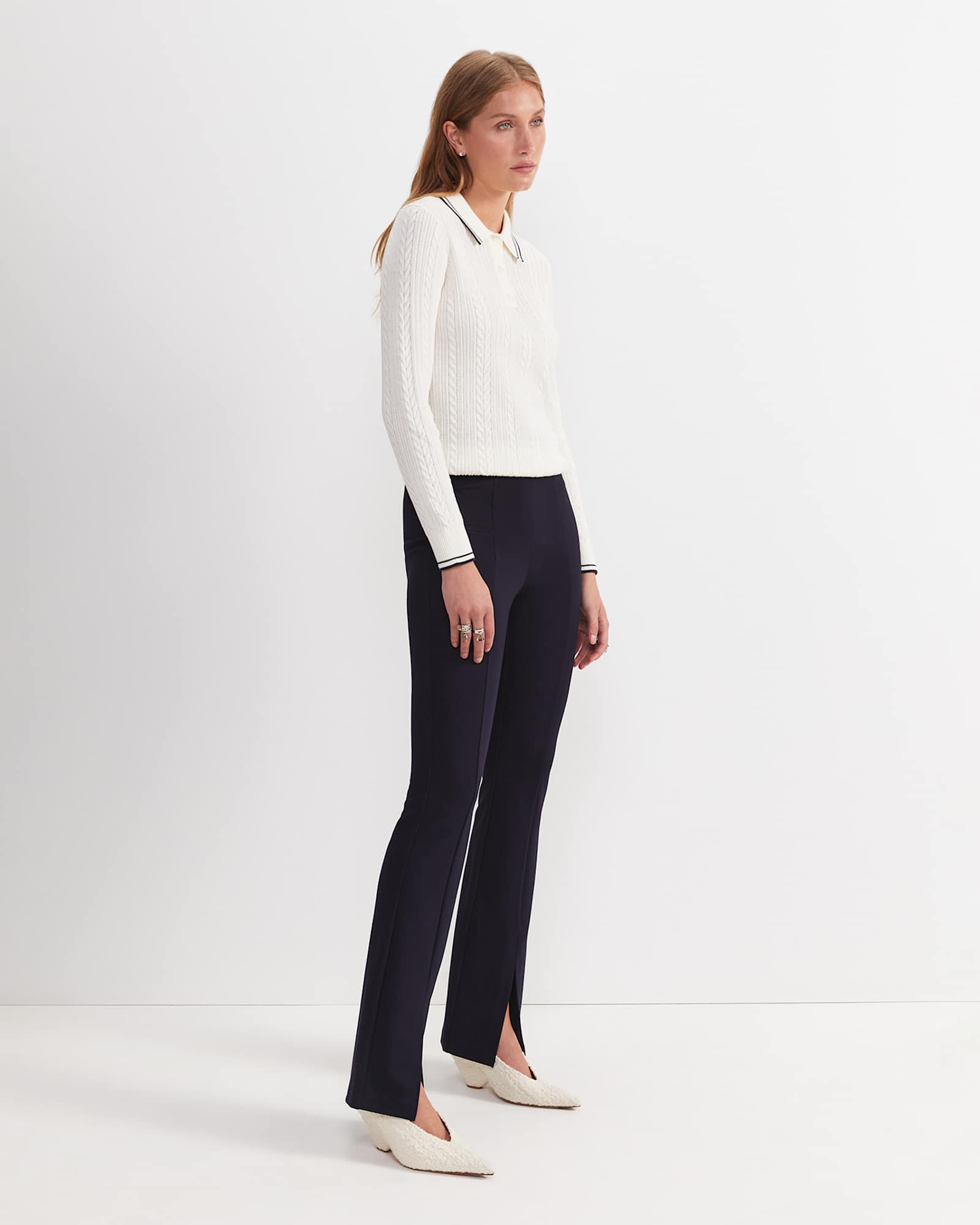 Polly Ponte Split Front Flare in BLACK