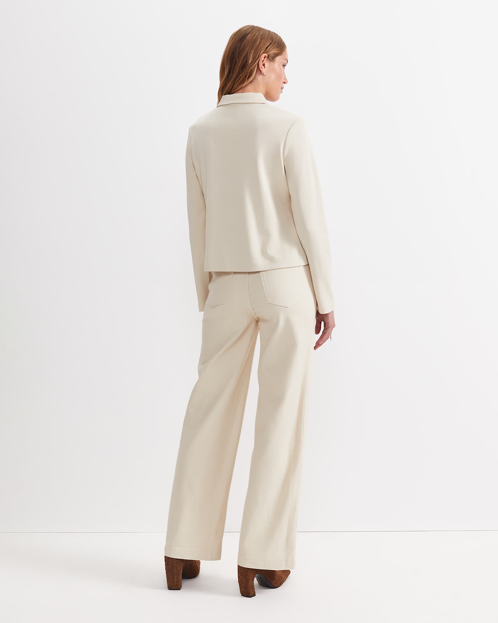 Long Sleeve Zip Through Top in BONE