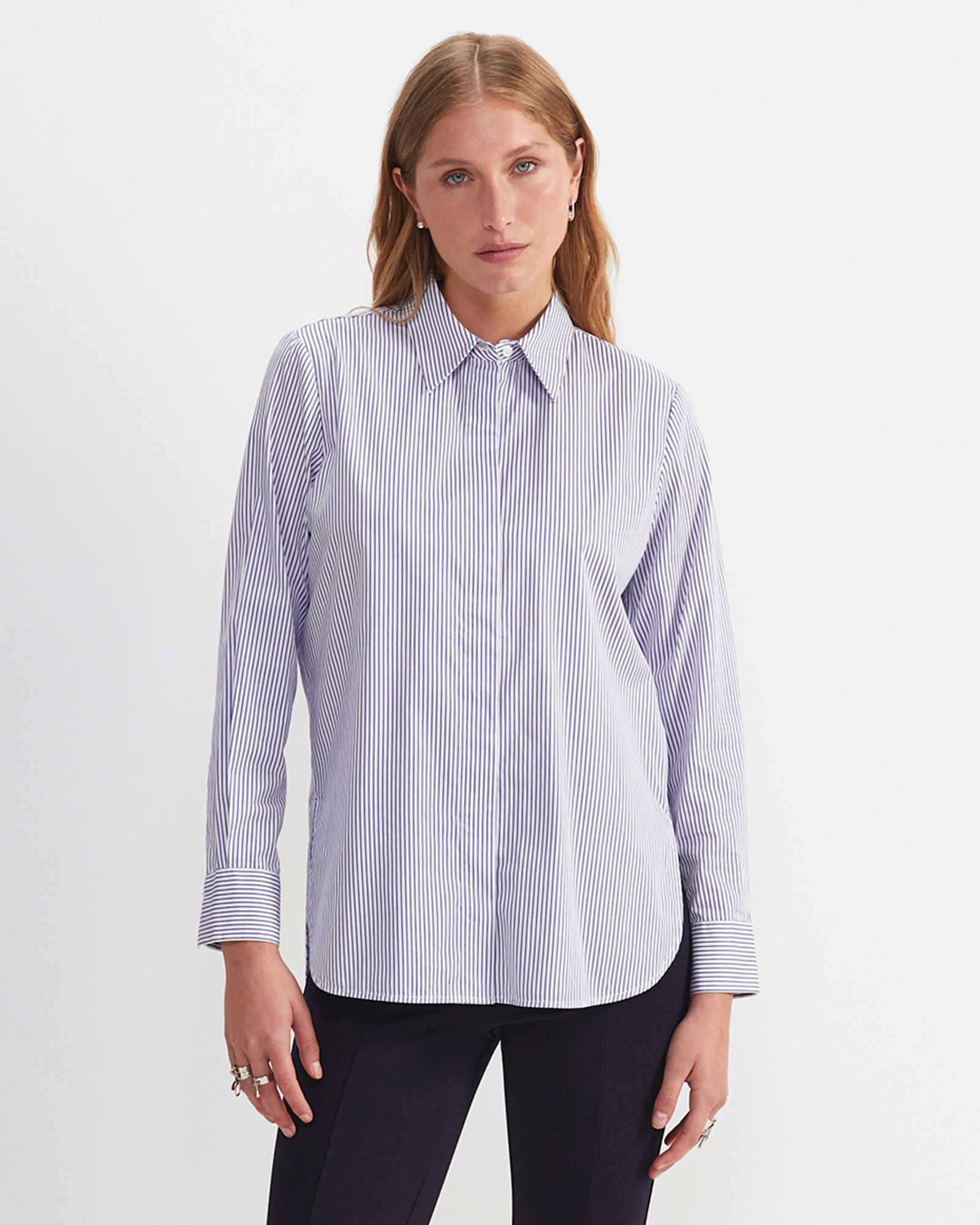 Priscilla Stripe Shirt in WHITE/NAVY