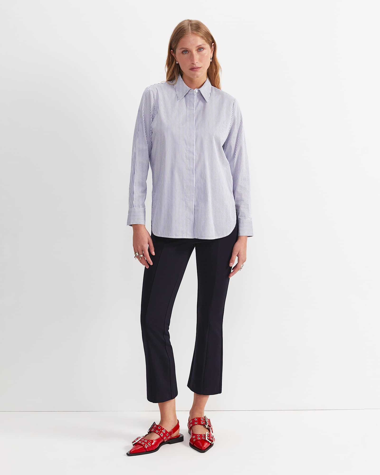 Priscilla Stripe Shirt in WHITE/NAVY