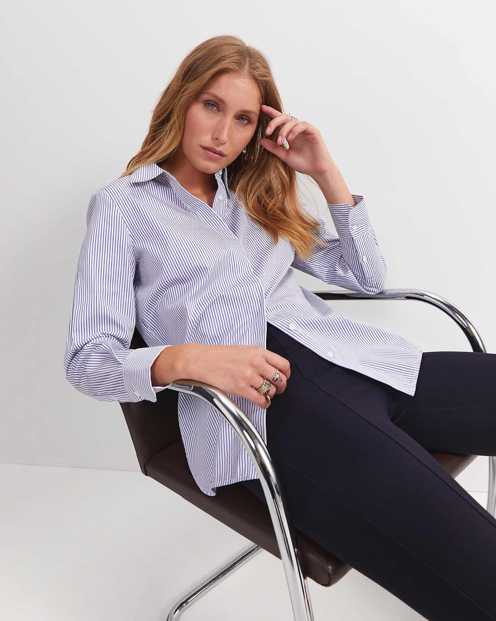 Priscilla Stripe Shirt in WHITE/NAVY