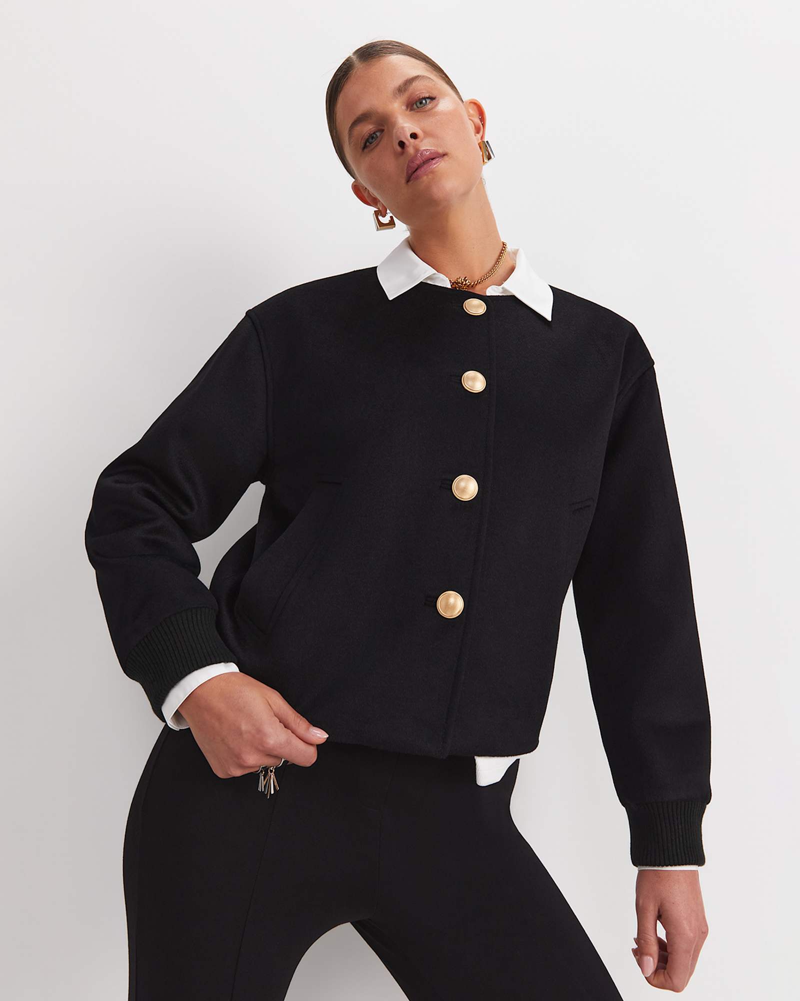 Crop Melton Jacket in BLACK