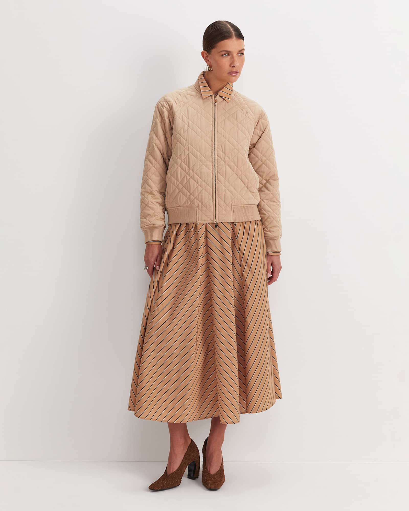 Vera Quilted Bomber in TAN