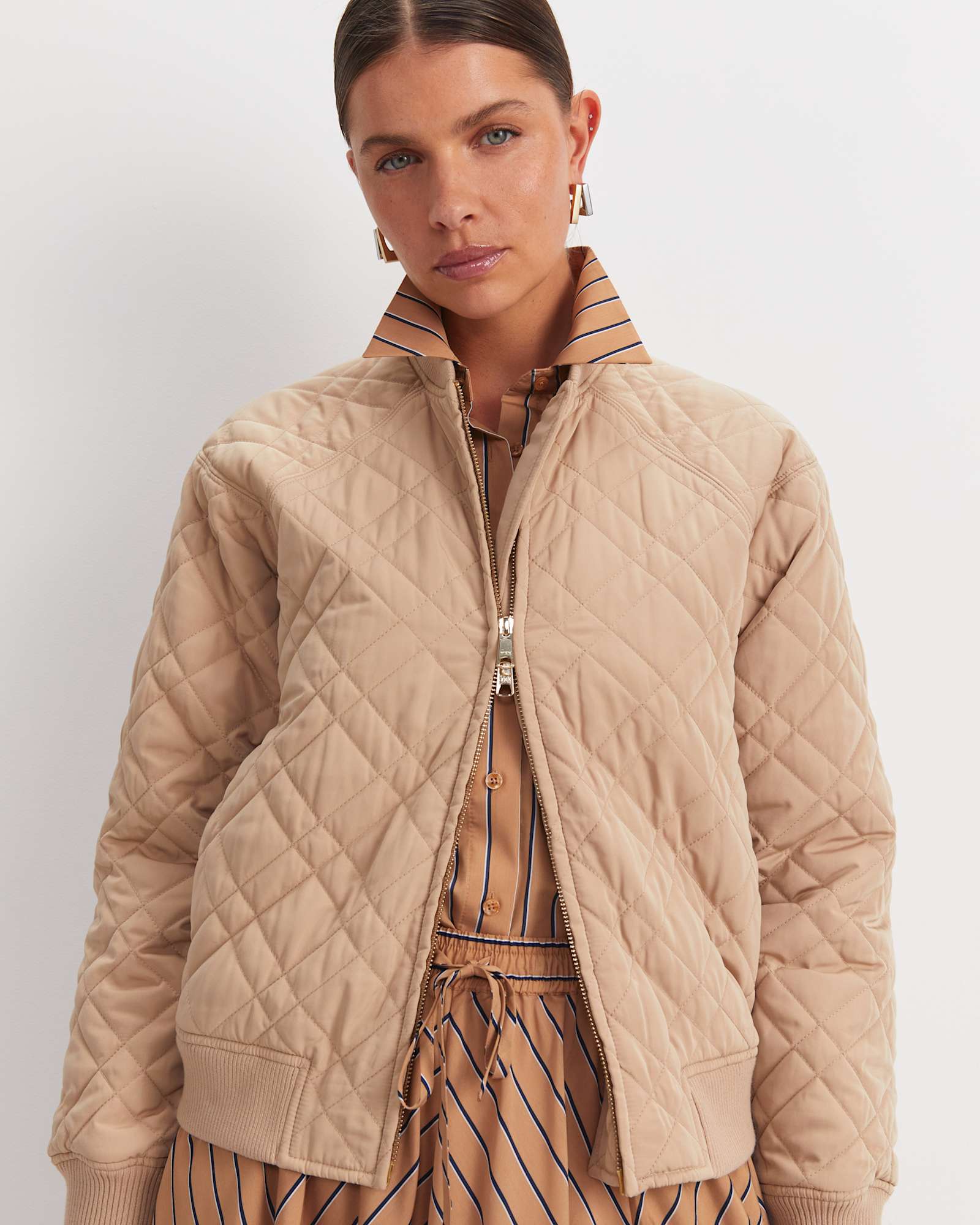 Vera Quilted Bomber in TAN