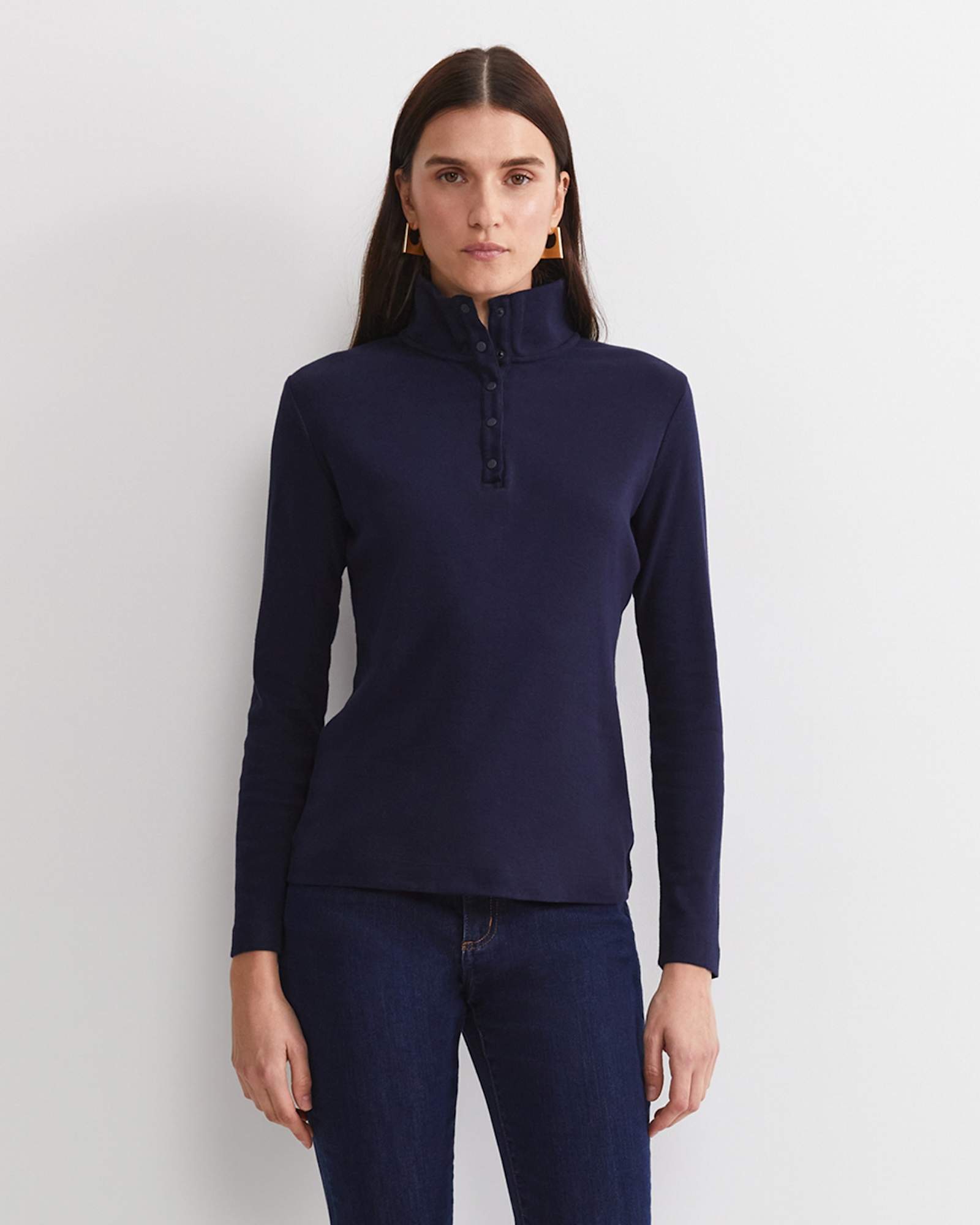 Lucy Snap Funnel Neck Top in NAVY