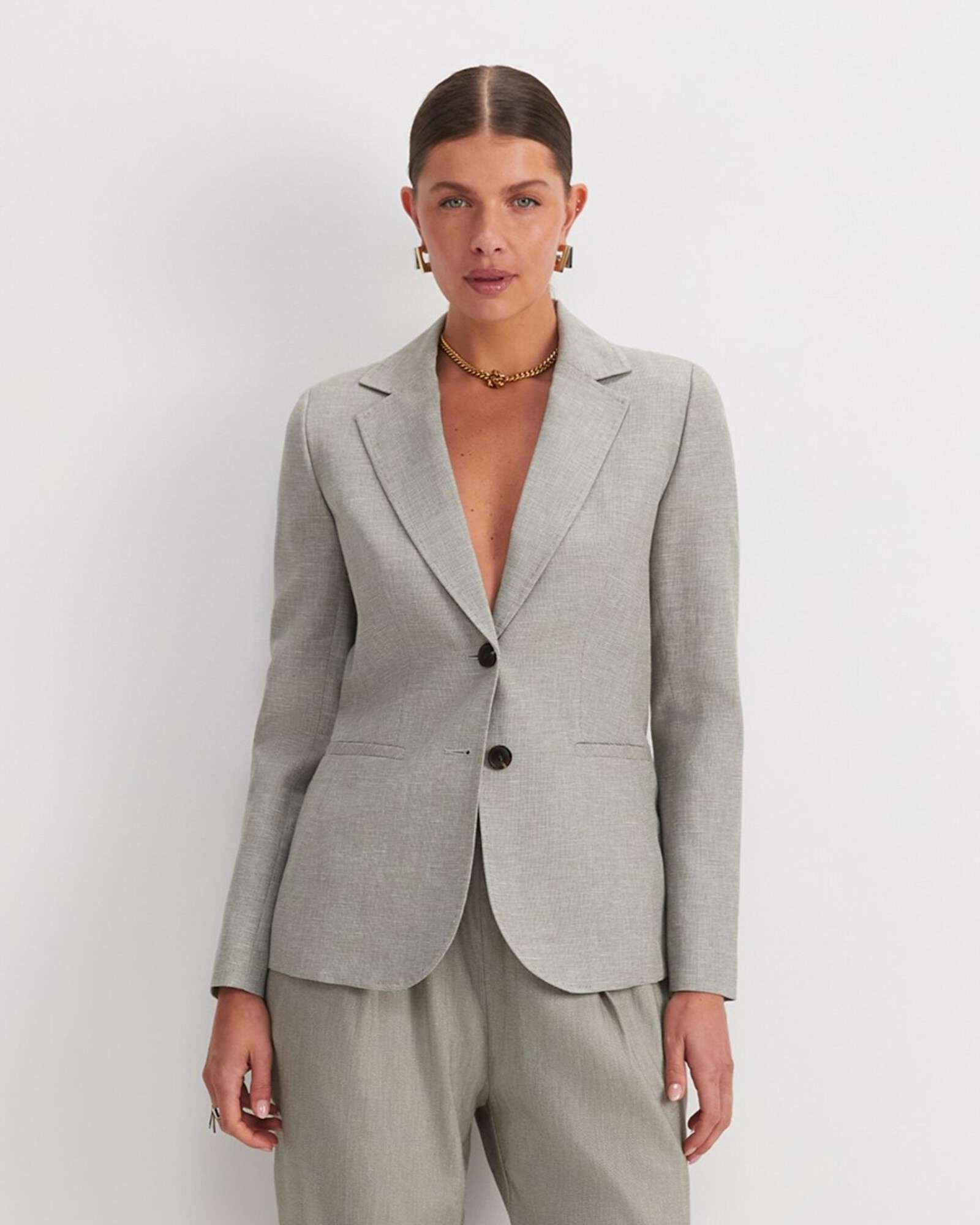 Stevie Textured Blazer in KHAKI/WHITE