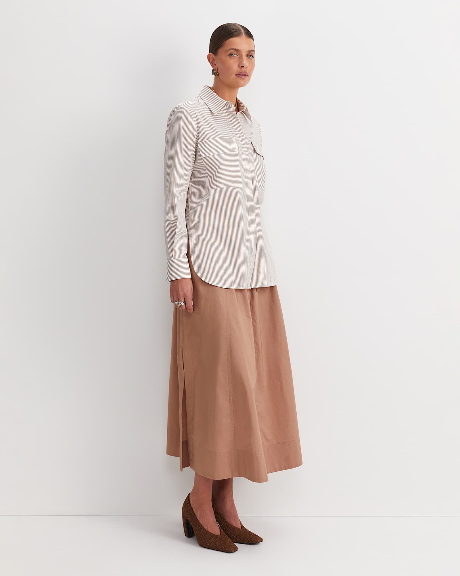 Stripe Pocket Shirt in TAN/WHITE