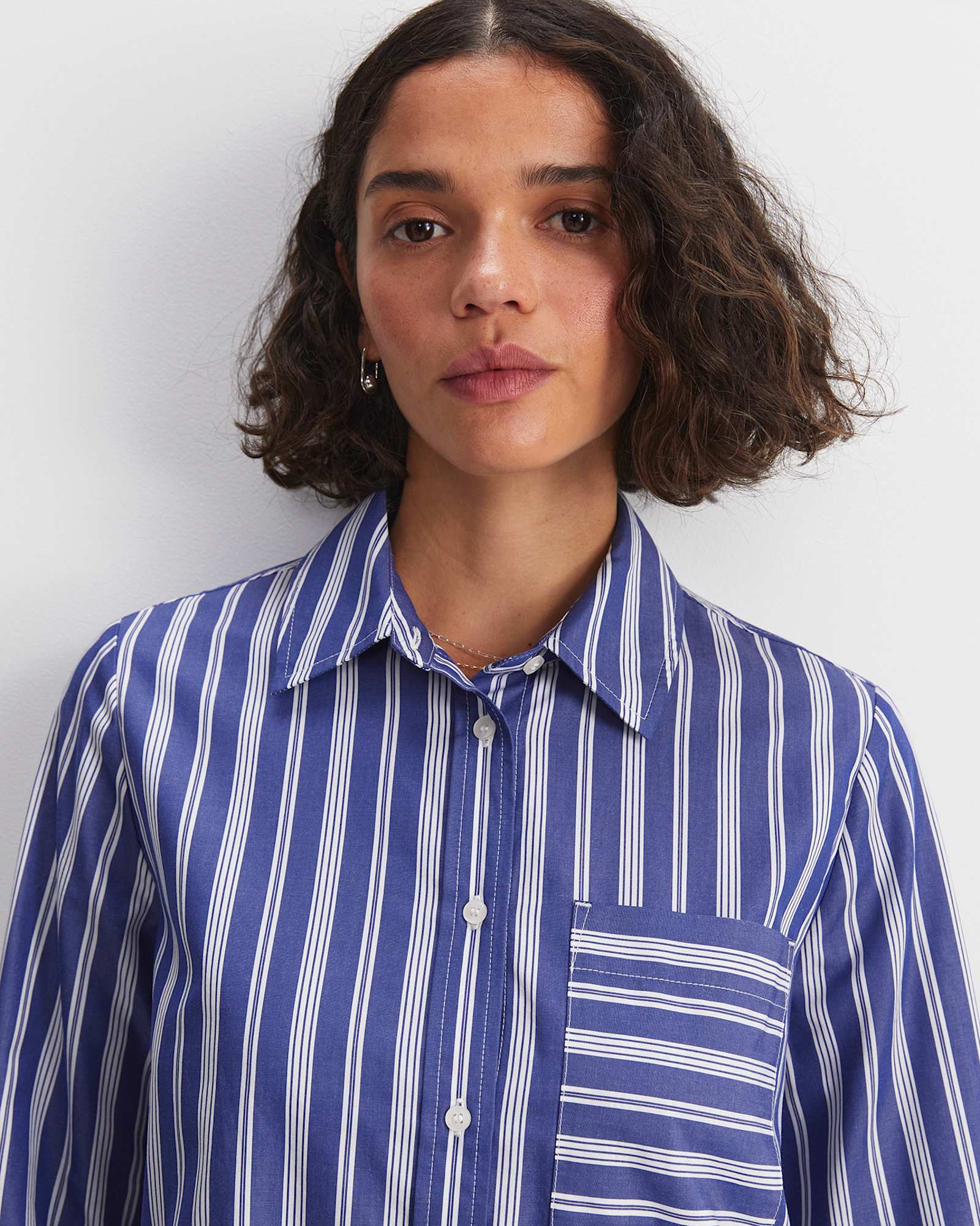 Reina Crop Shirt in BLUE/WHITE