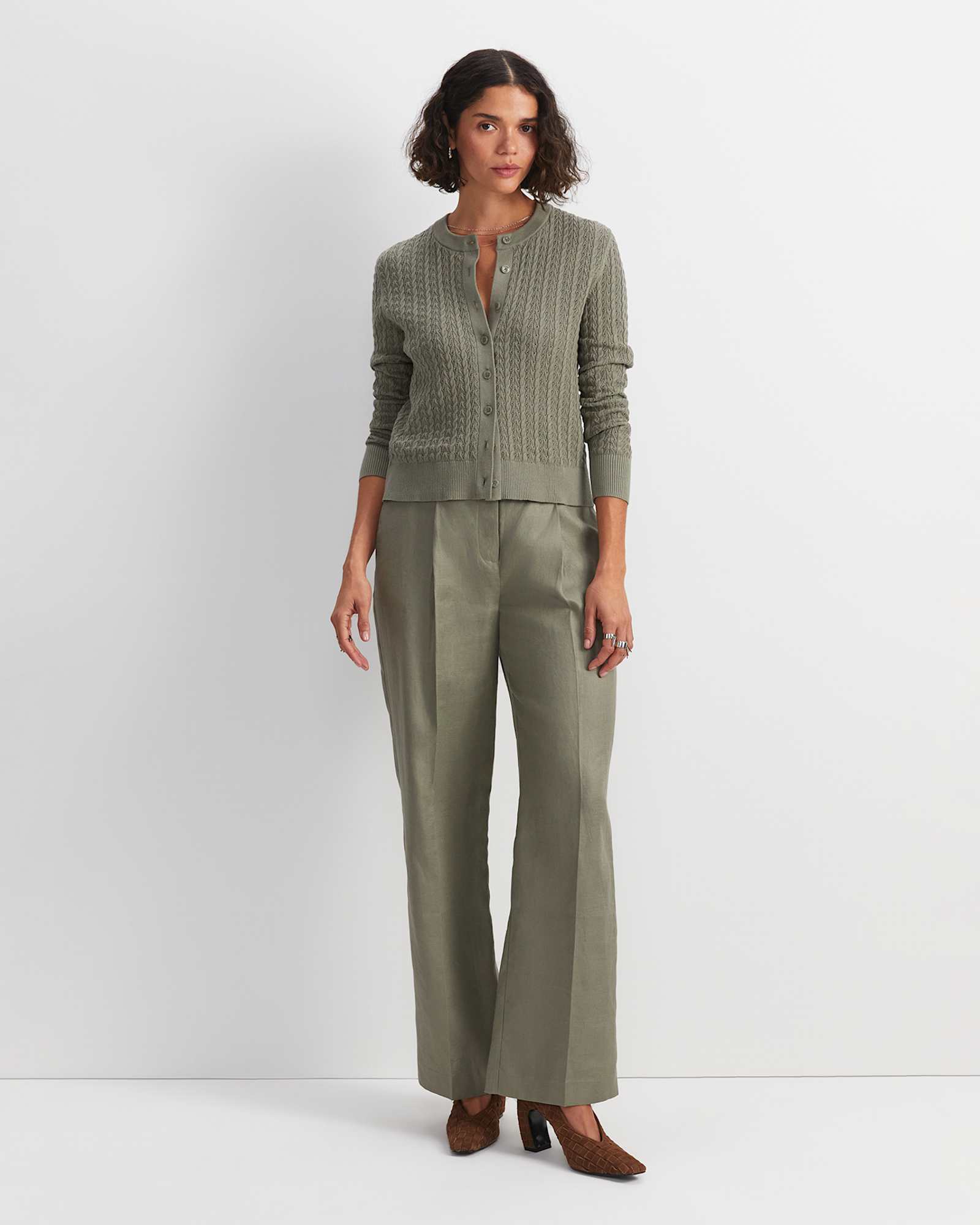 Clara Wide Leg Linen Pant in SOFT KHAKI
