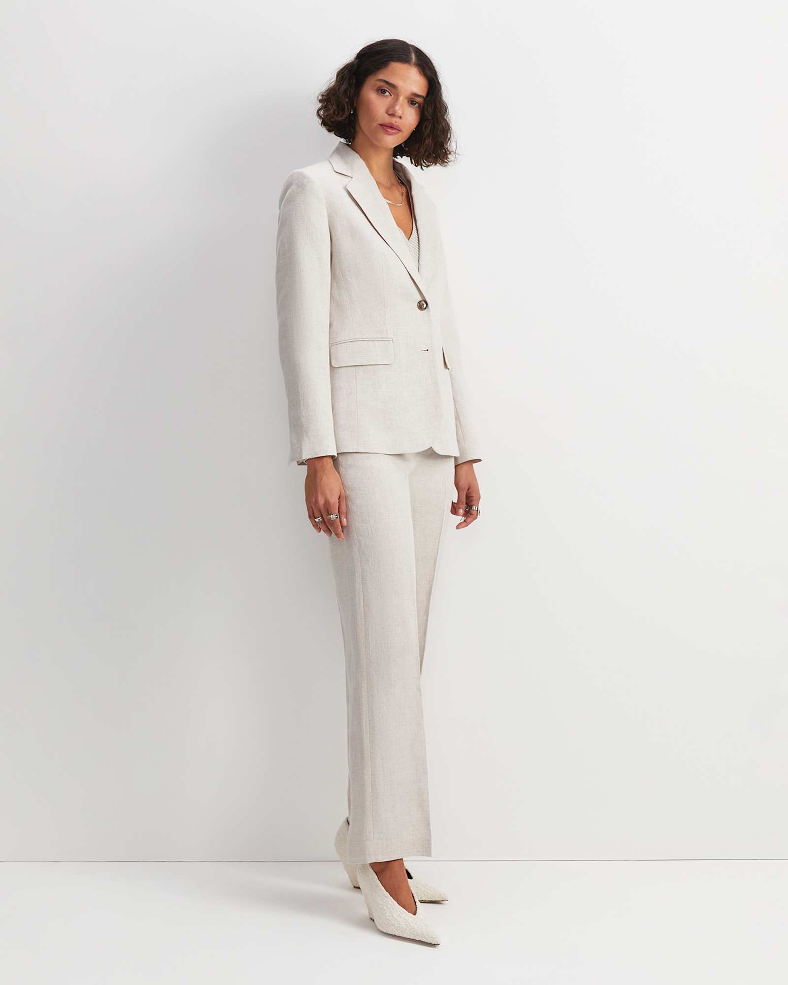 Freya Short Linen Blazer in STRING