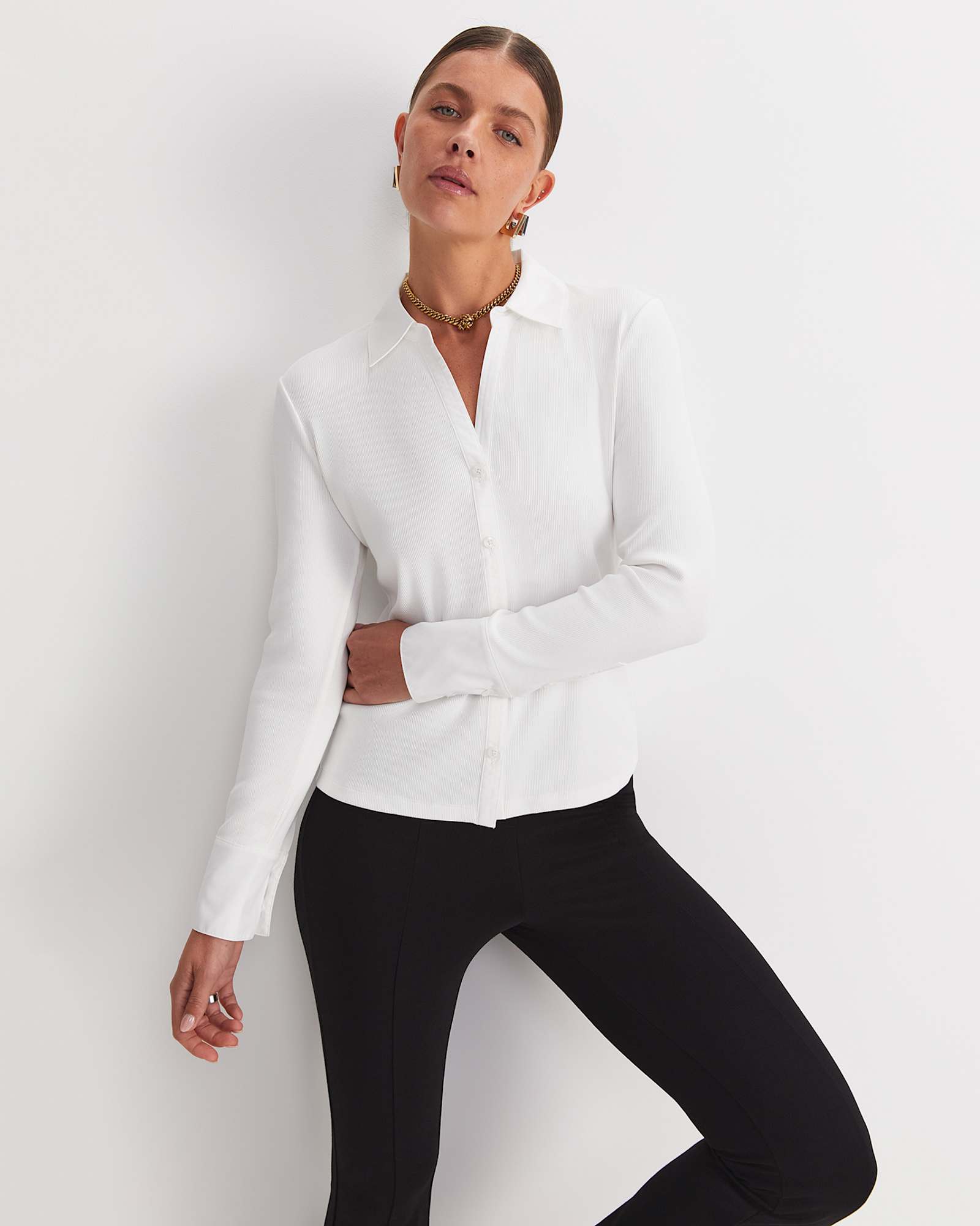 Catherine Rib Shirt in WHITE