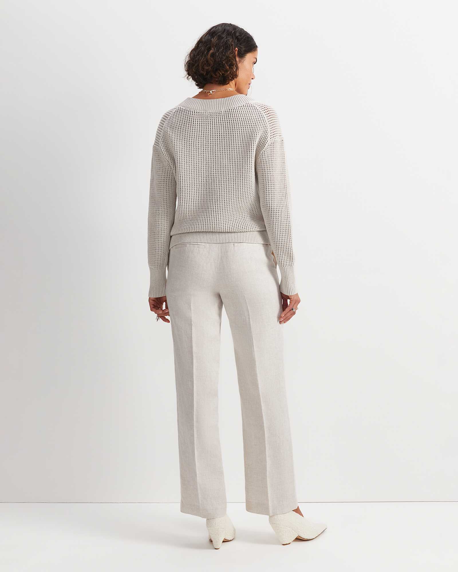Cotton Crochet V-Neck Knit in STRING