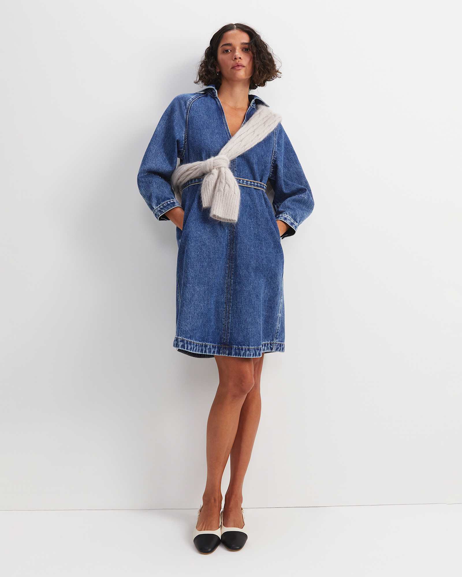 Allegra Denim Mini Dress in MID WASH