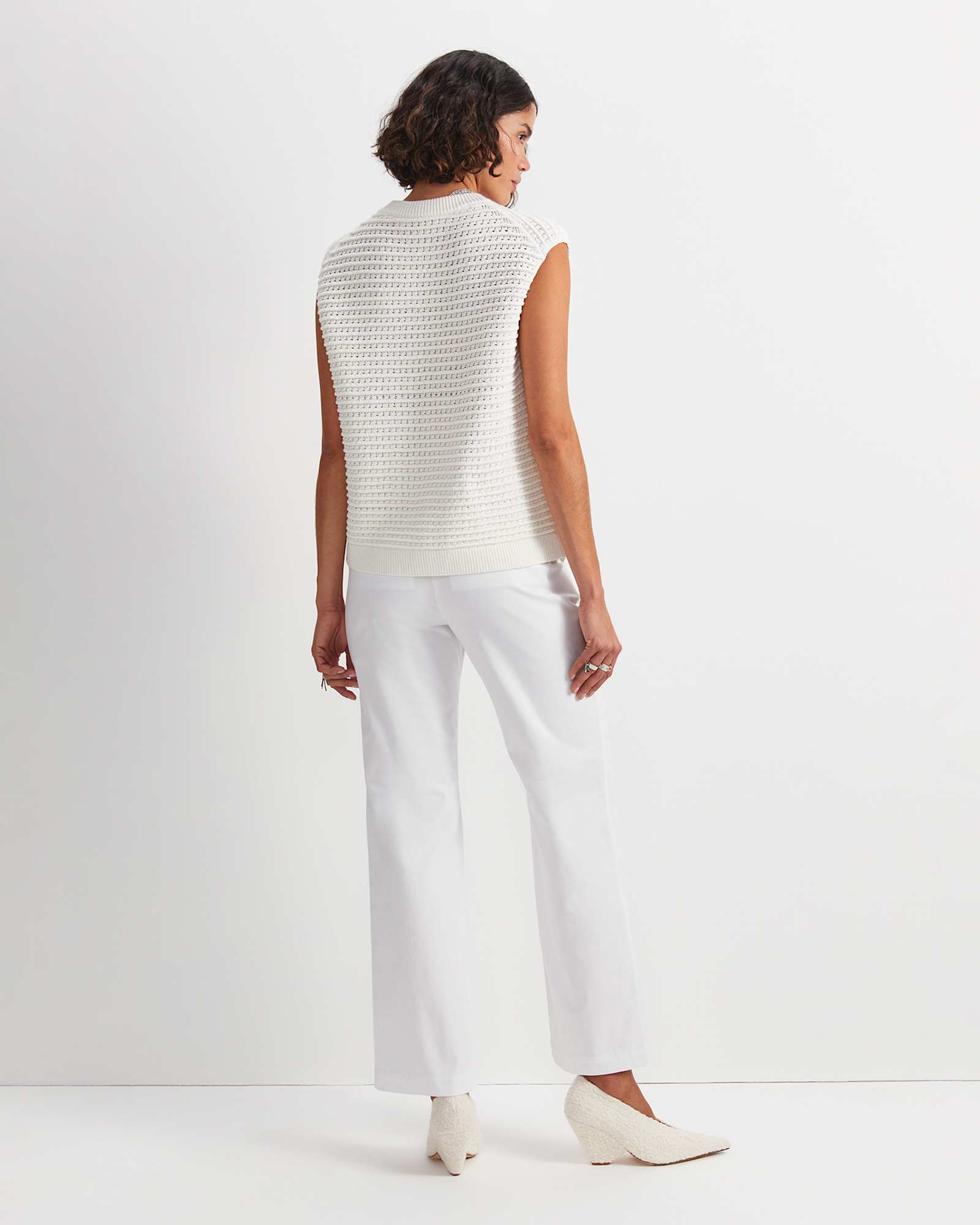 Crochet Relaxed Vest in WHITE