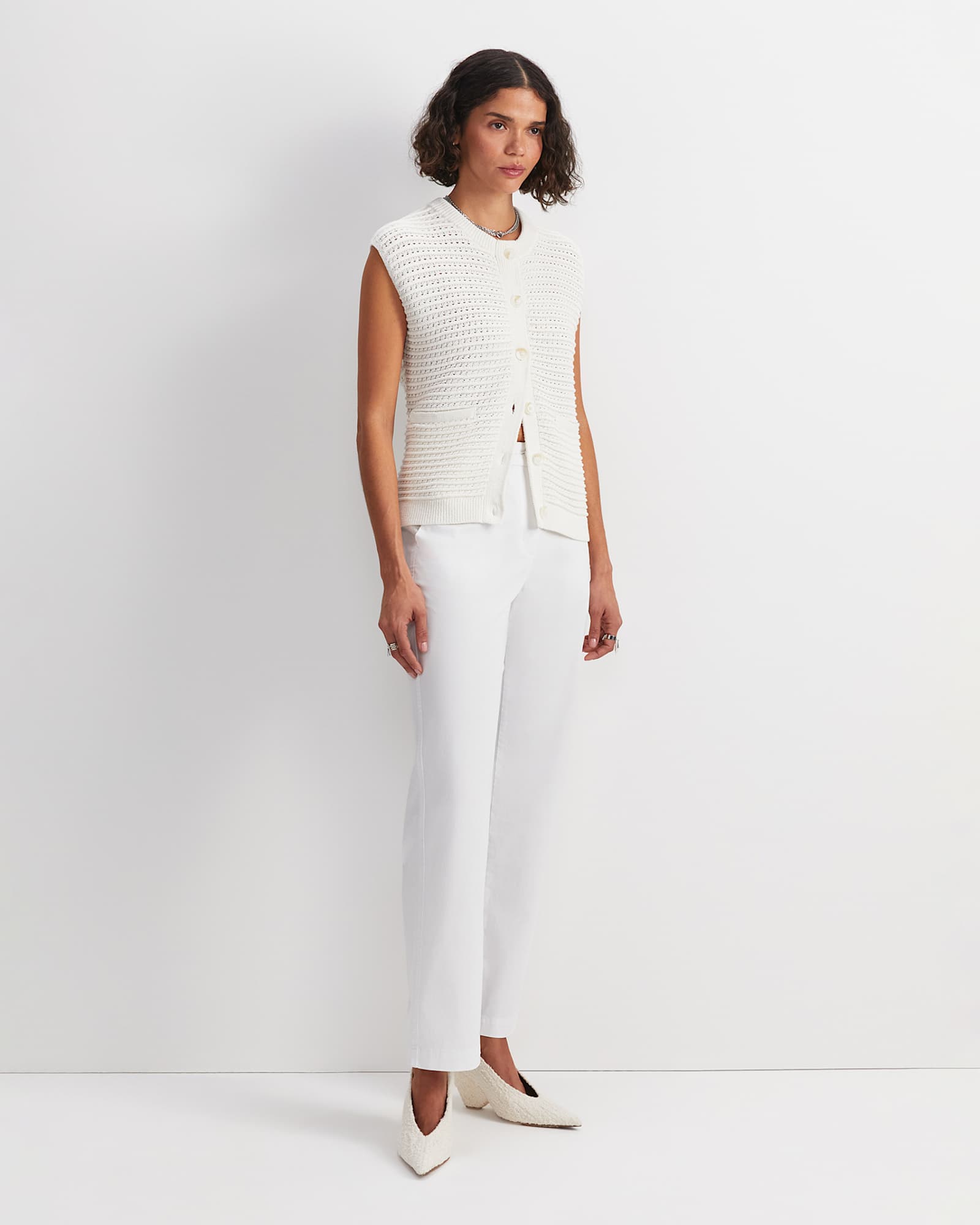 Crochet Relaxed Vest in WHITE
