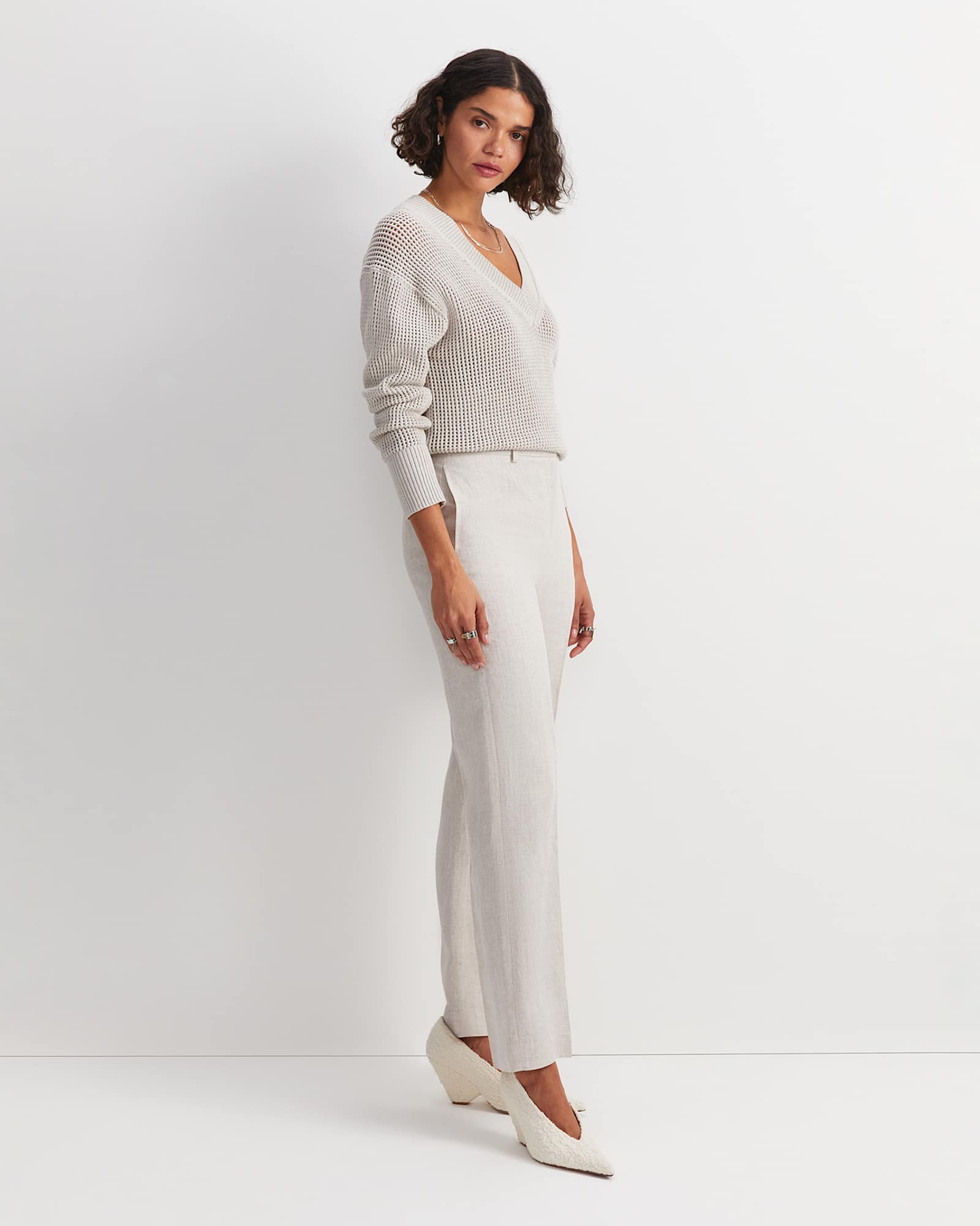 Freya Straight Linen Pant in STRING