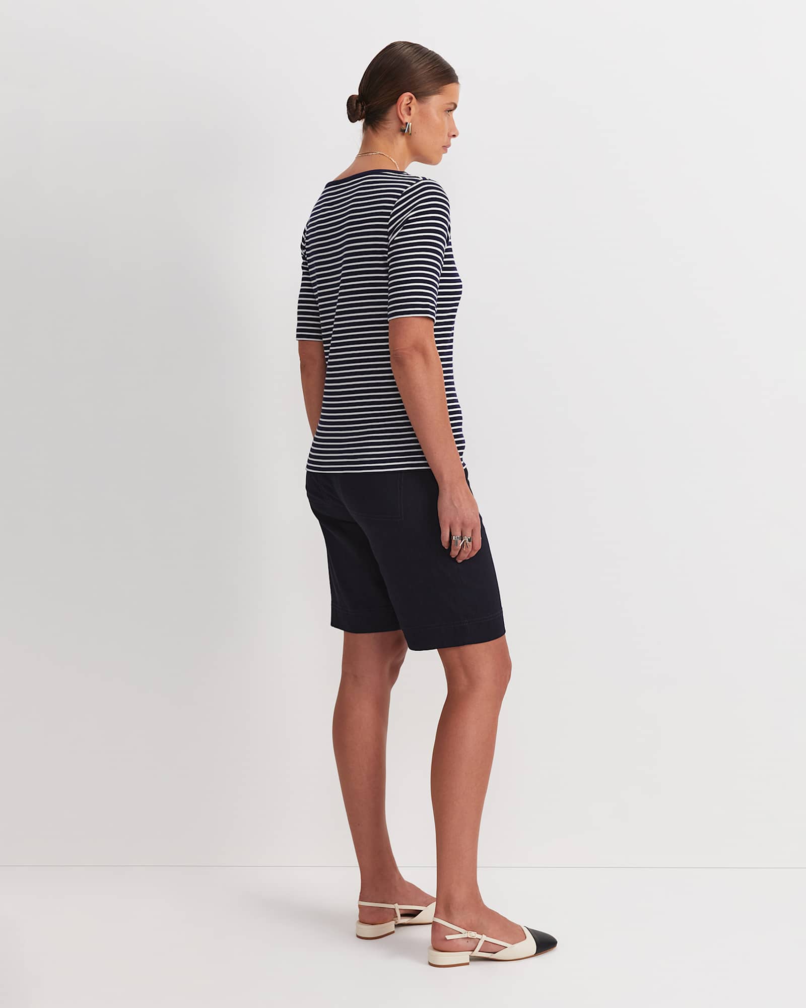 Heidi Boat Neck Half Sleeve Tee in NAVY/WHITE