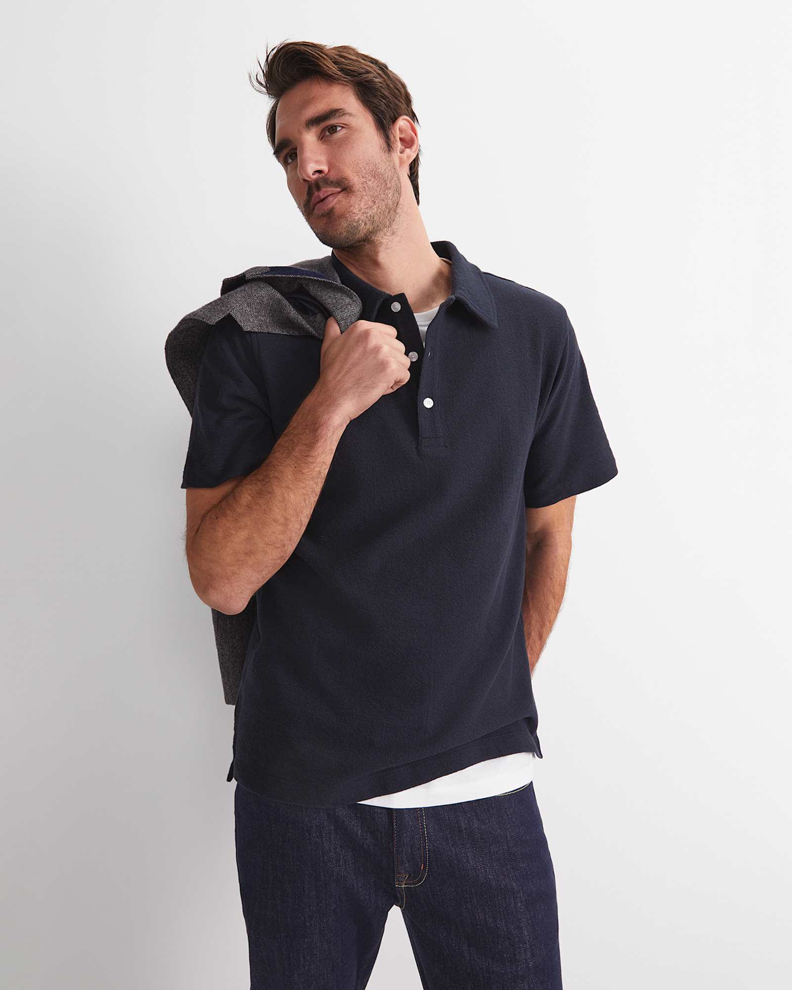 Crosby Textured Polo in NAVY