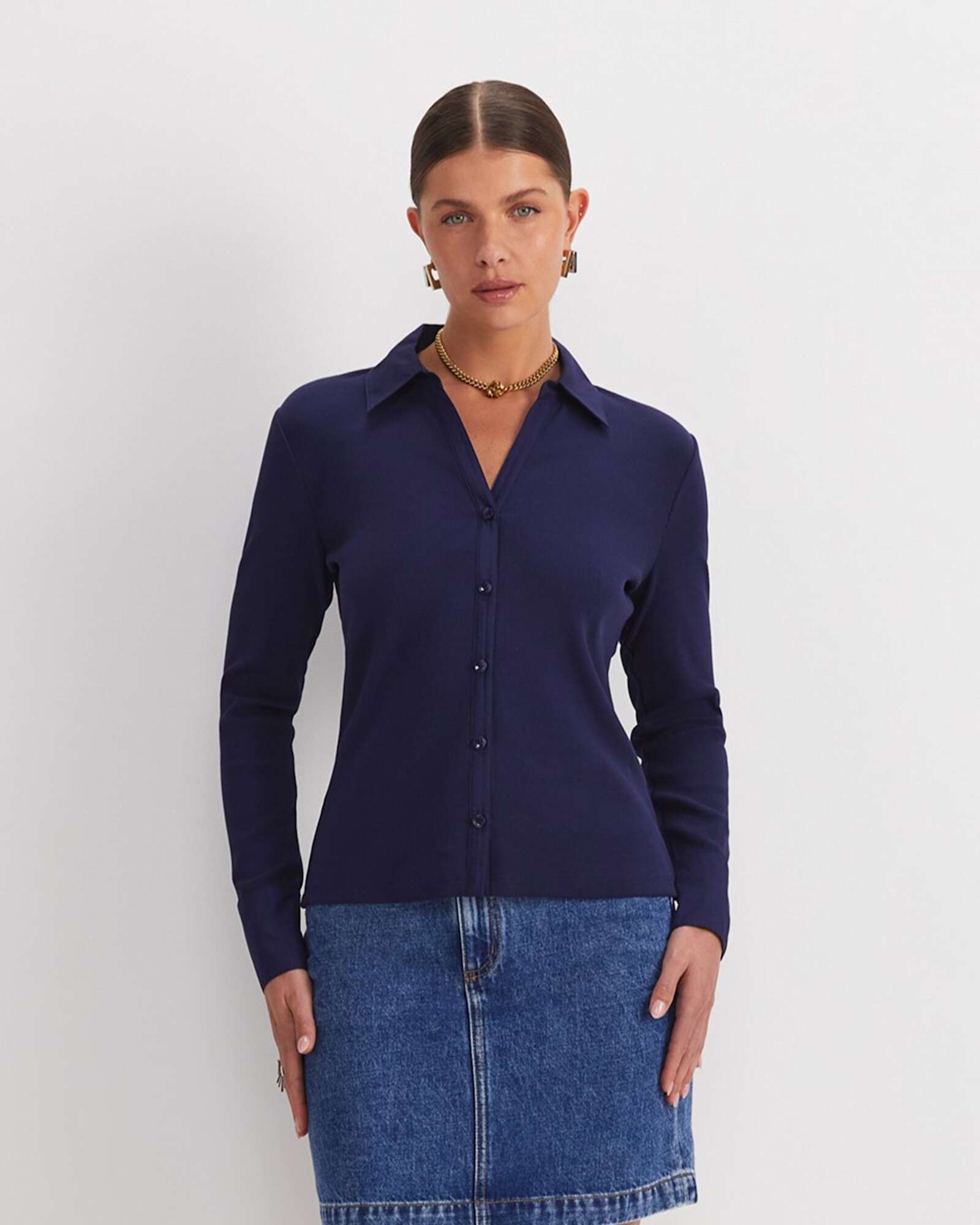 Catherine Rib Shirt in NAVY