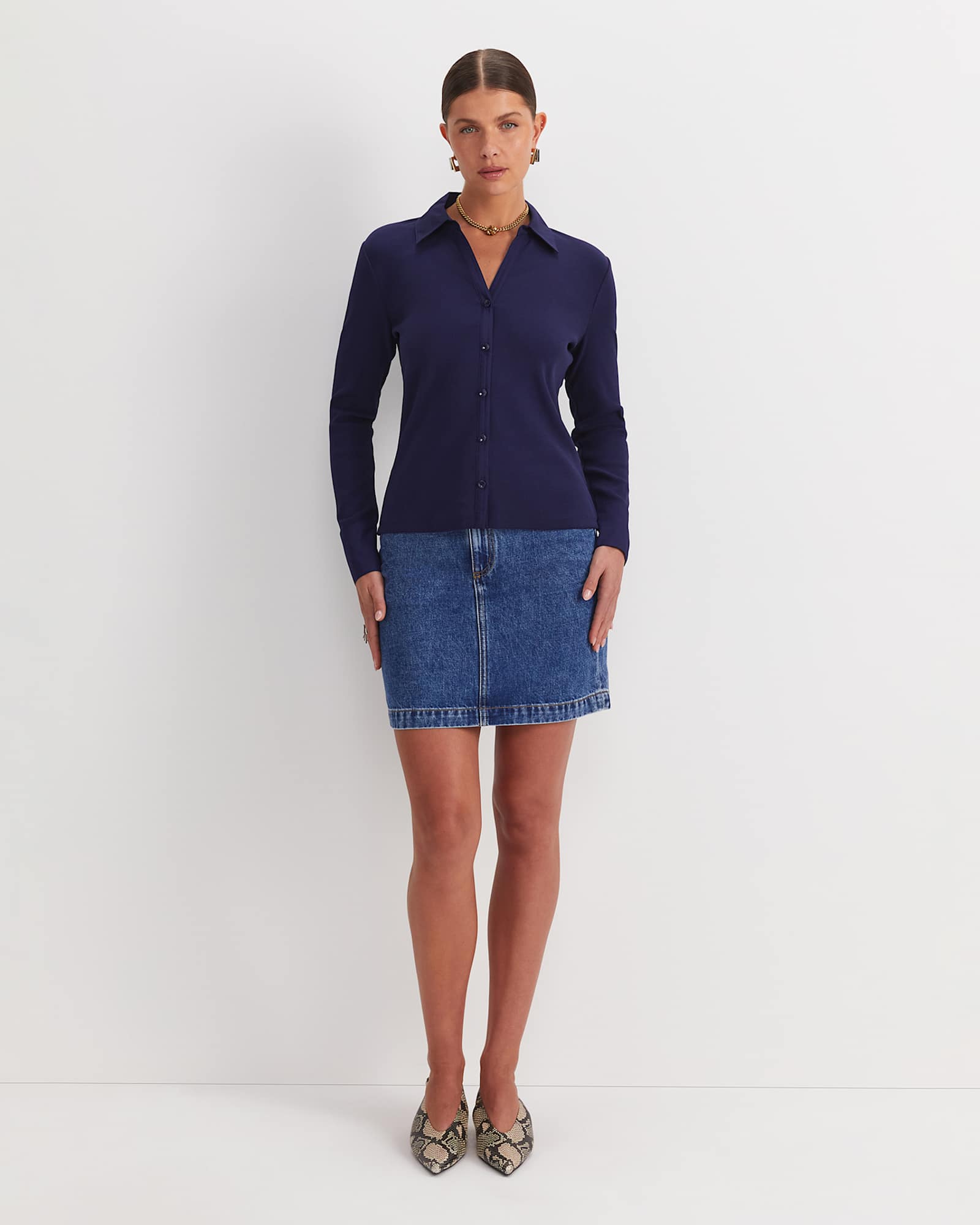 Catherine Rib Shirt in NAVY