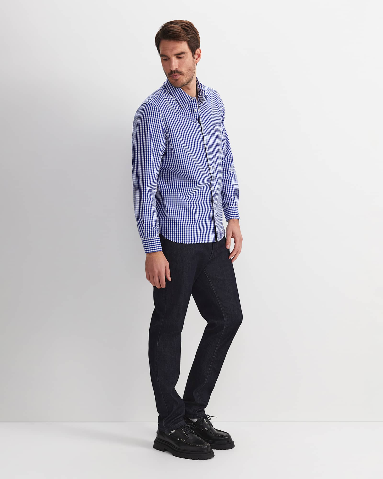 Thomas Long Sleeve Gingham Shirt in BLUE/WHITE
