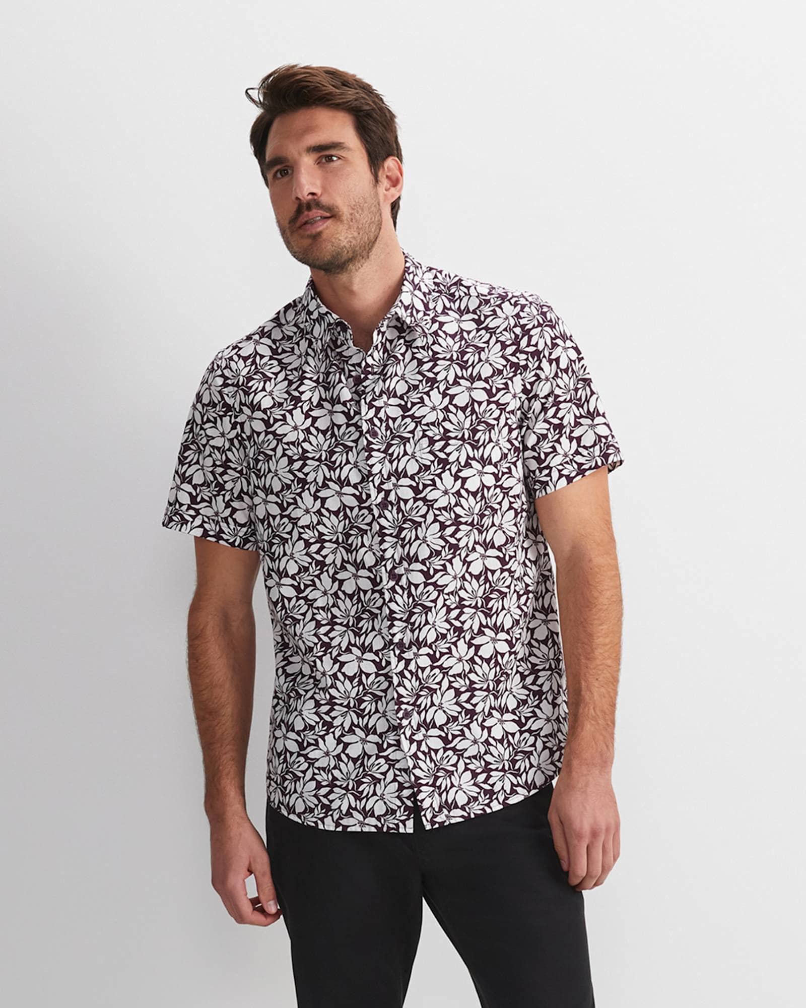 Paulo Short Sleeve Print Shirt in BURGUNDY