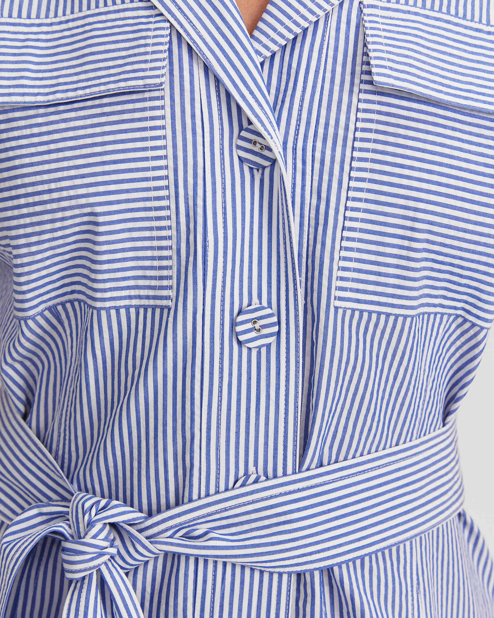 Nia Seersucker Midi Dress in BLUE/WHITE