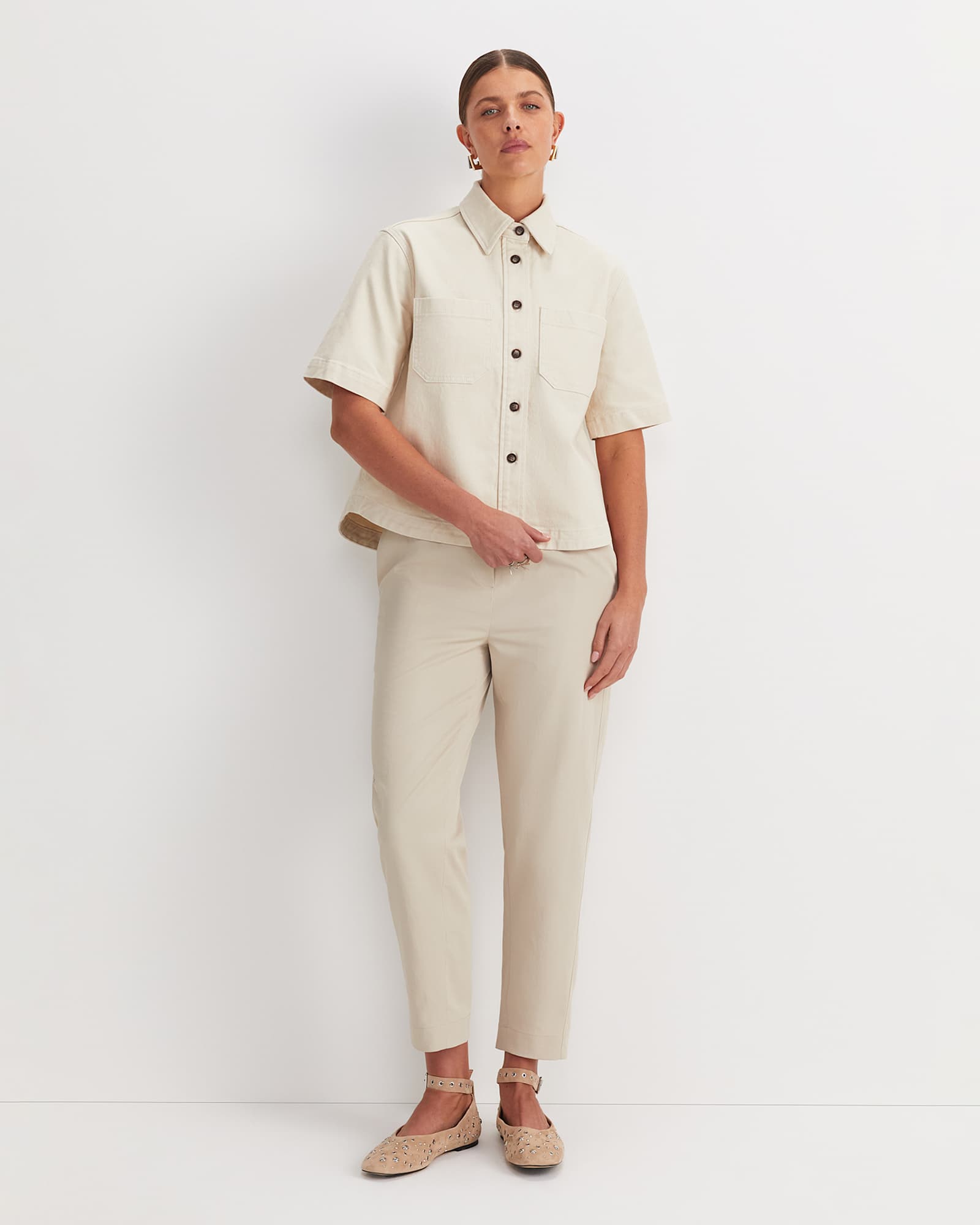 Allegra Crop Shirt in ECRU
