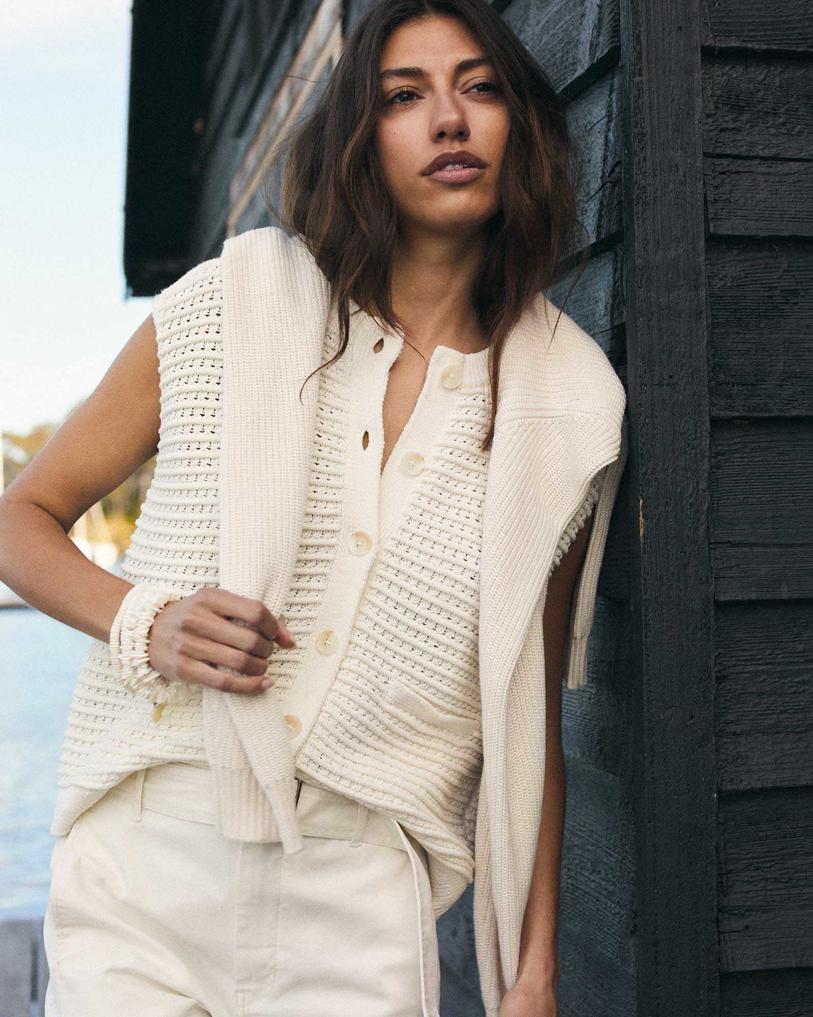 Crochet Relaxed Vest in WHITE