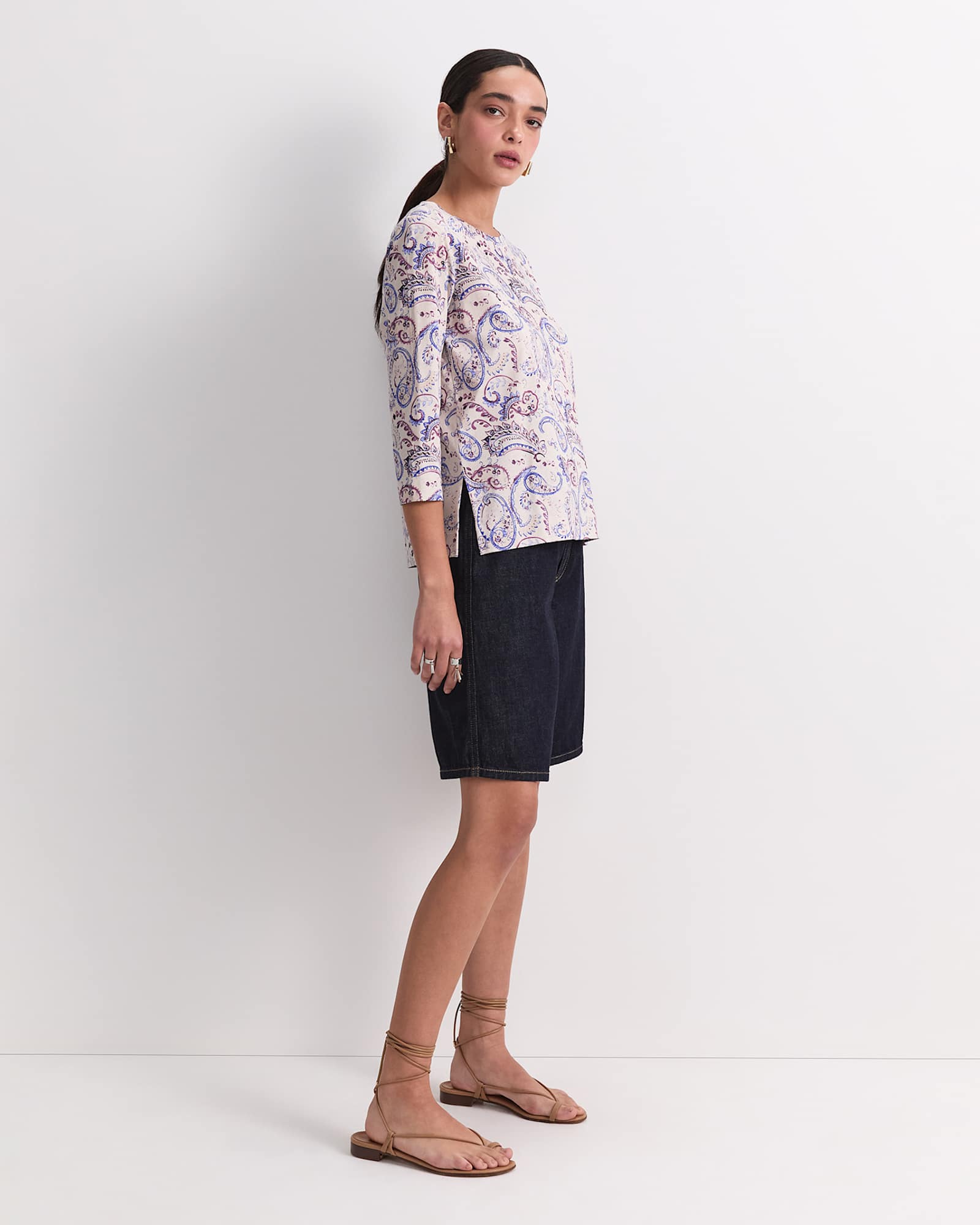 Ellie 3/4 Sleeve Mercerised Tee in PURPLE