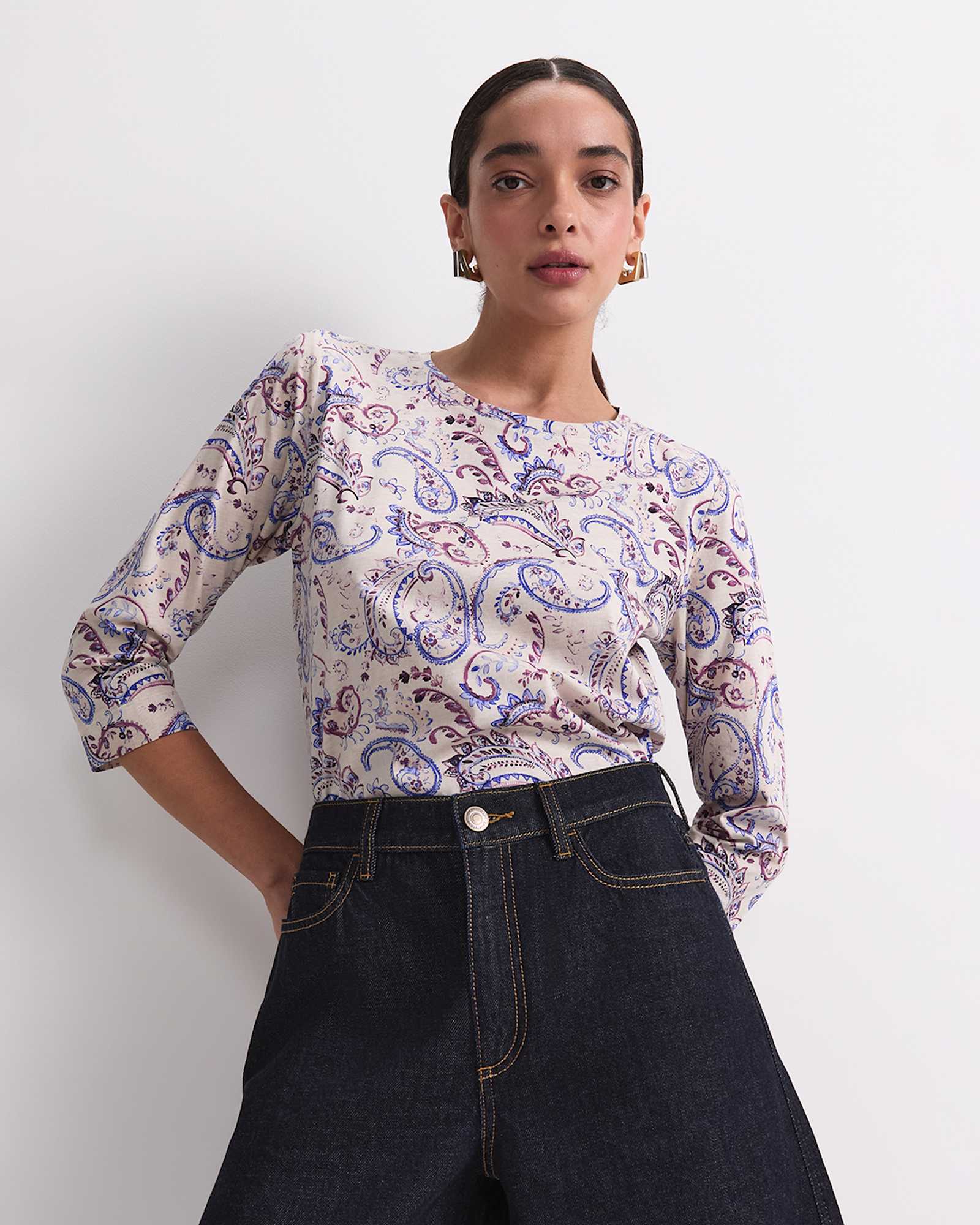 Ellie 3/4 Sleeve Mercerised Tee in PURPLE